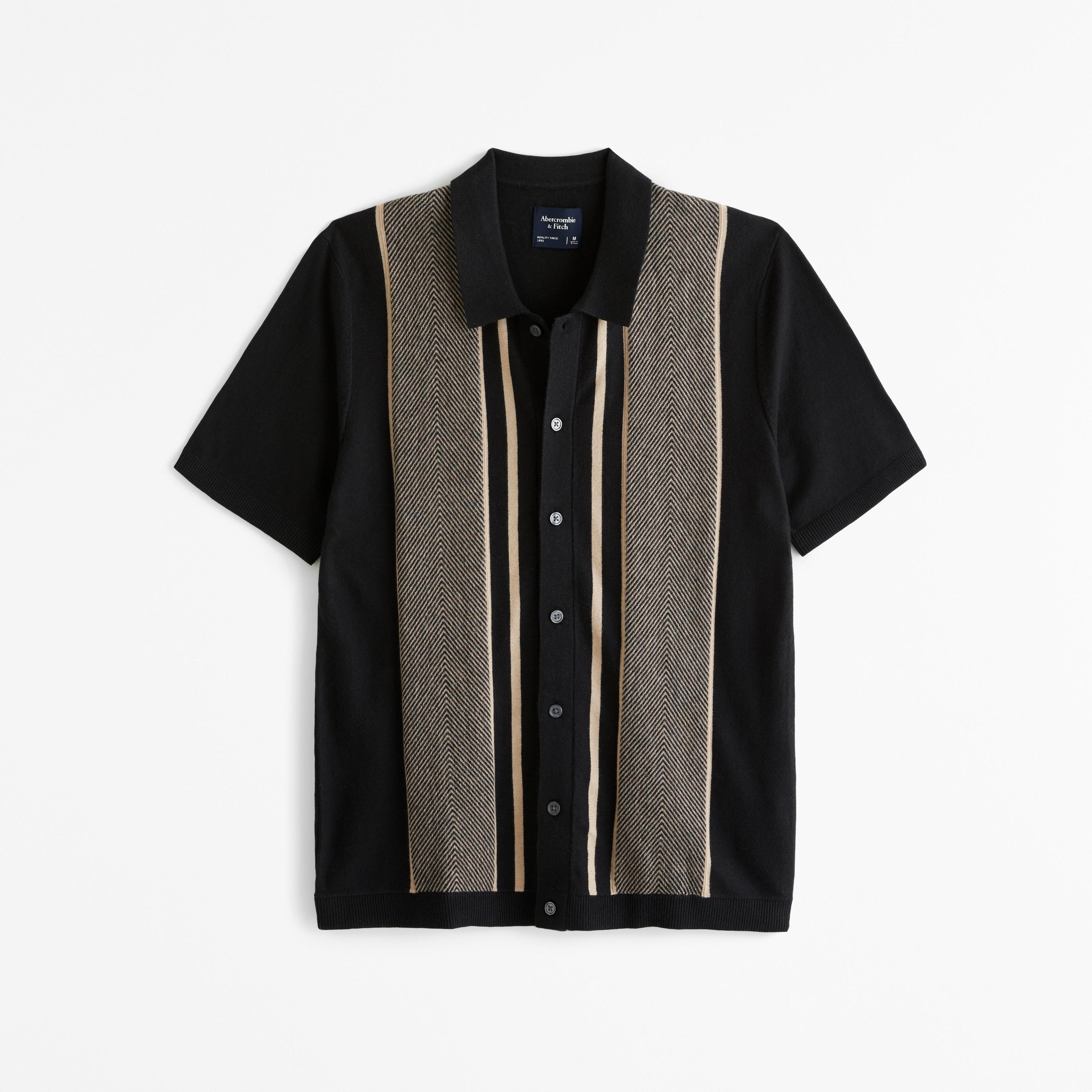 Retro Striped Button-Through Sweater Polo Product Image