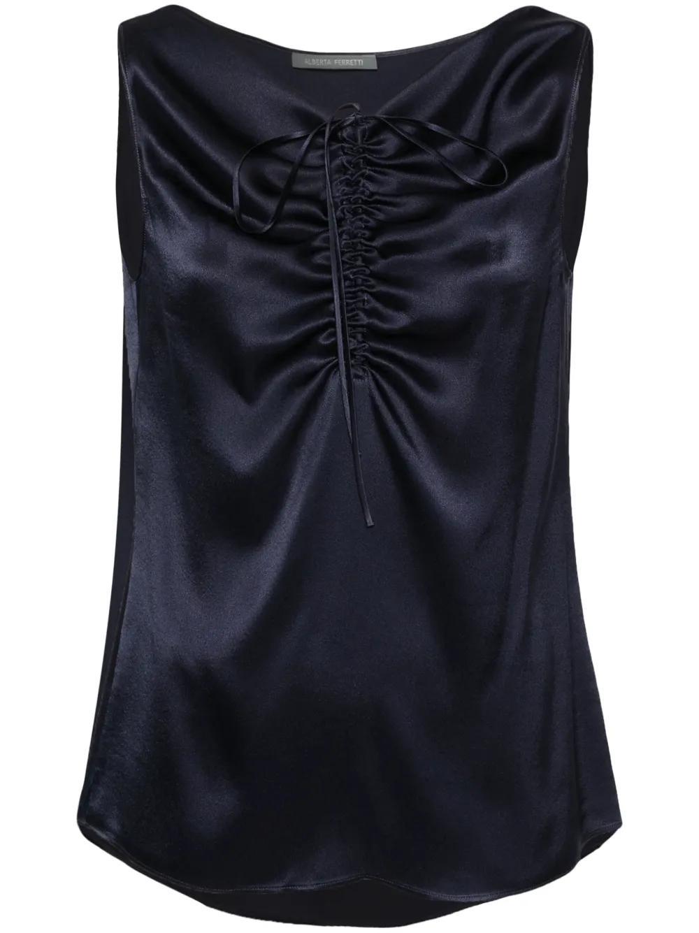 ALBERTA FERRETTI Gathered Satin Blouse In Black Product Image