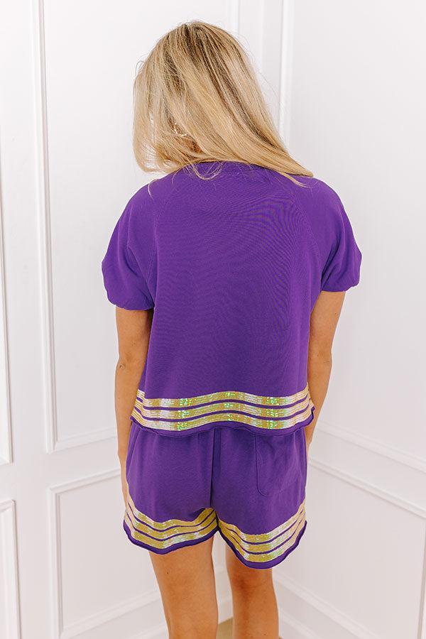 Sideline Social High Waist Sequin Shorts in Purple Product Image