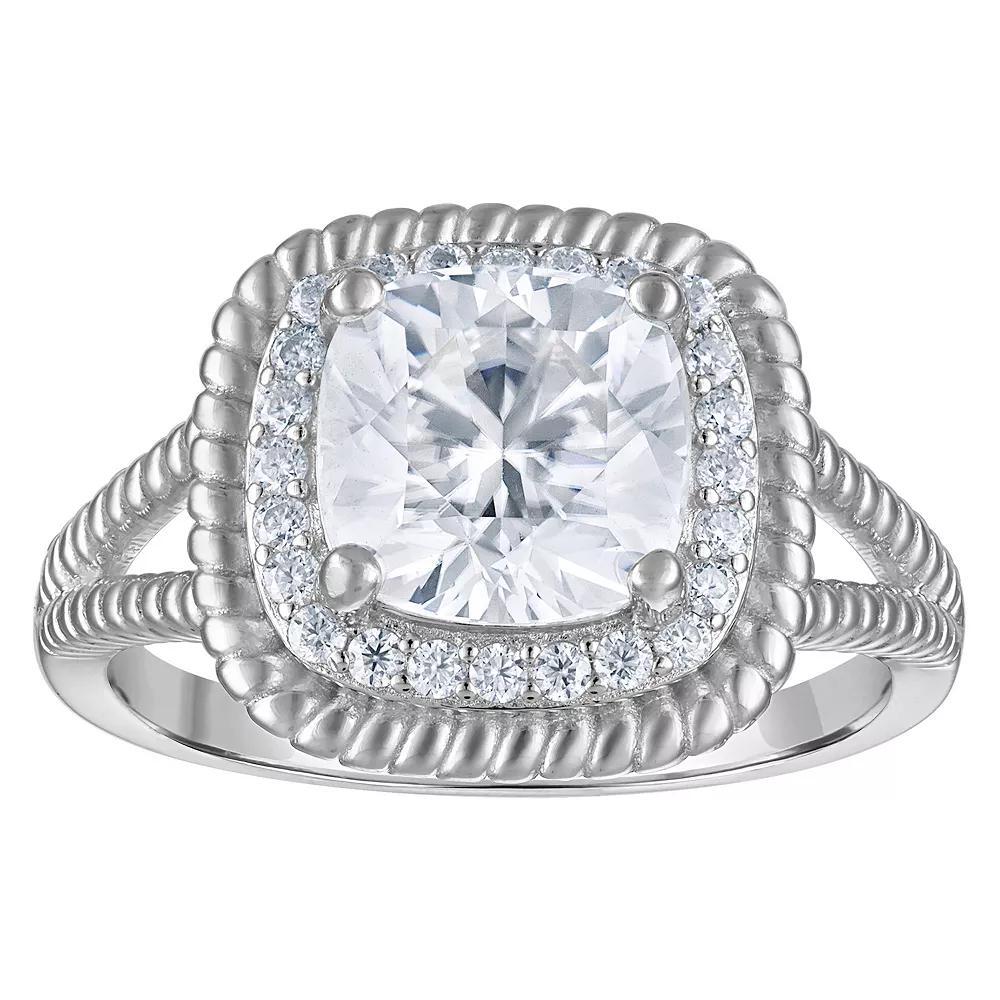 White Lotus Sterling Silver Lab-Created Moissanite Halo Bridal Ring, Womens Product Image