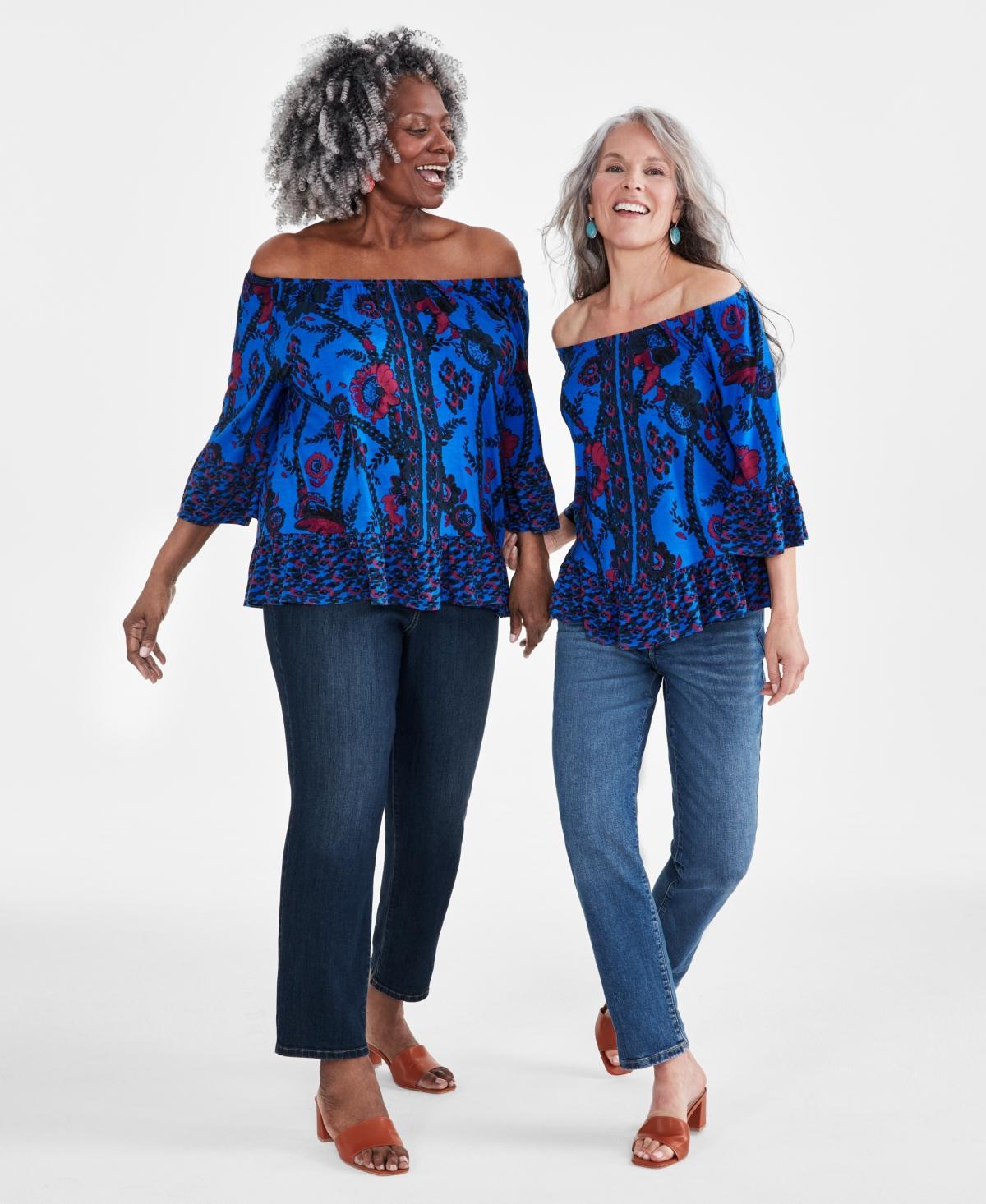 Style & Co Womens Printed On-Off-The-Shoulder Top, Created for Macys Product Image