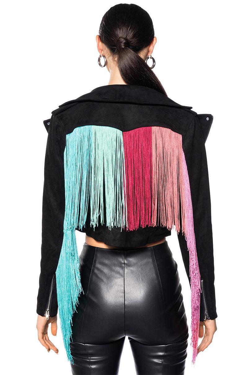 FRINGE BACK LIGHT WEIGHT MOTO JACKET Product Image