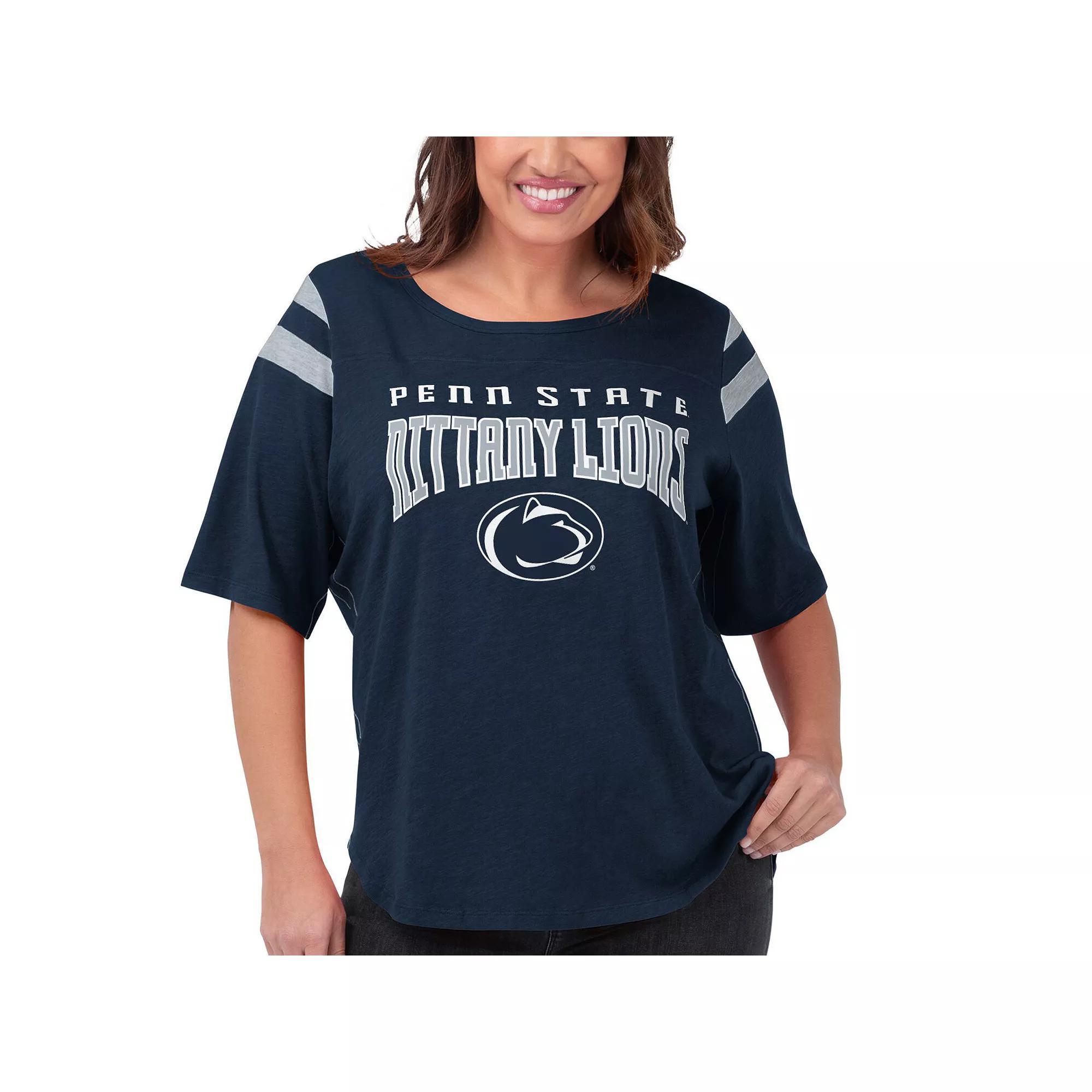 Women's G-III 4Her by Carl Banks Navy Penn State Nittany Lions Plus Size Linebacker Half-Sleeve T-Shirt, Size: 4XL, Blue Product Image