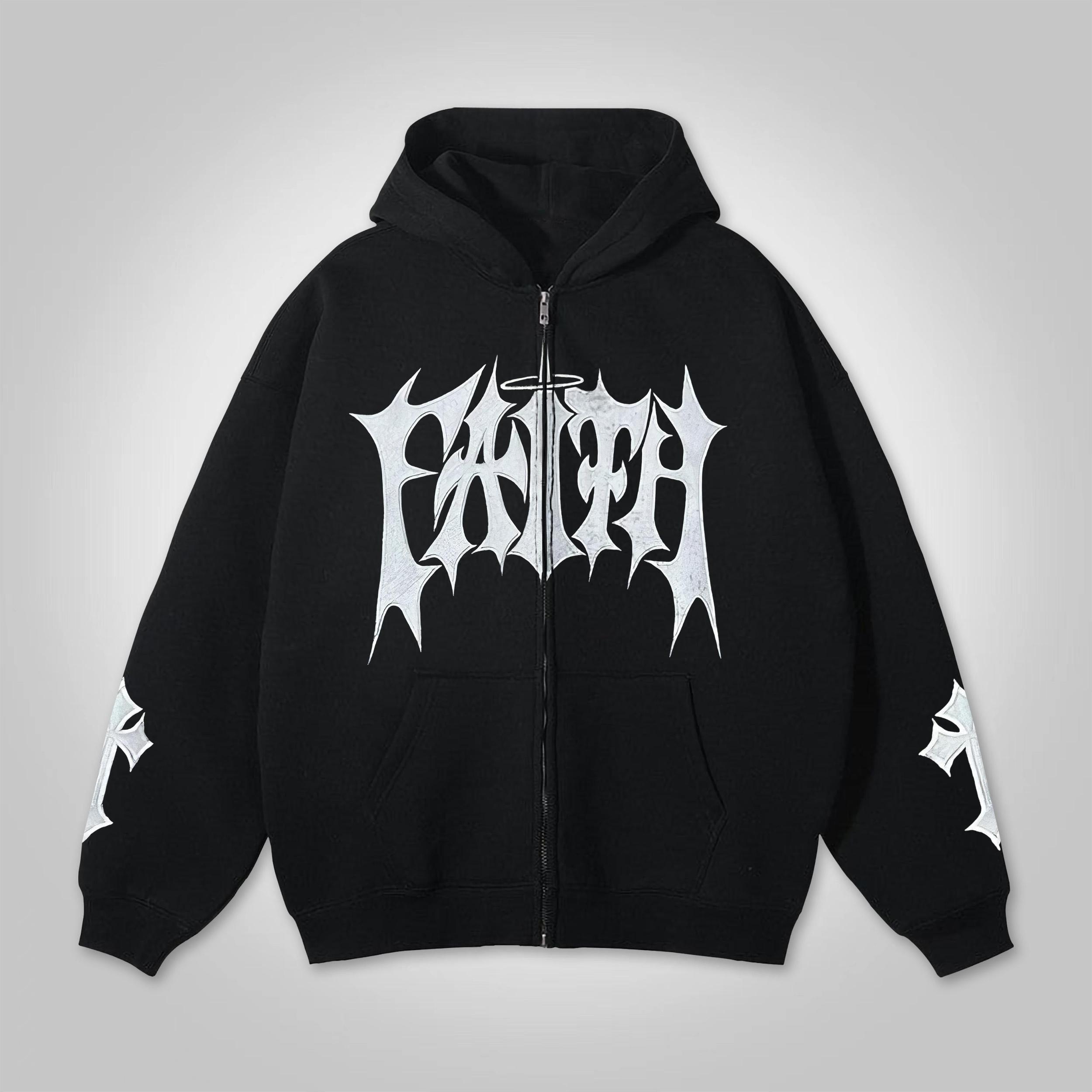 Faith Cross Print Full Zip-Up Hoodie Product Image