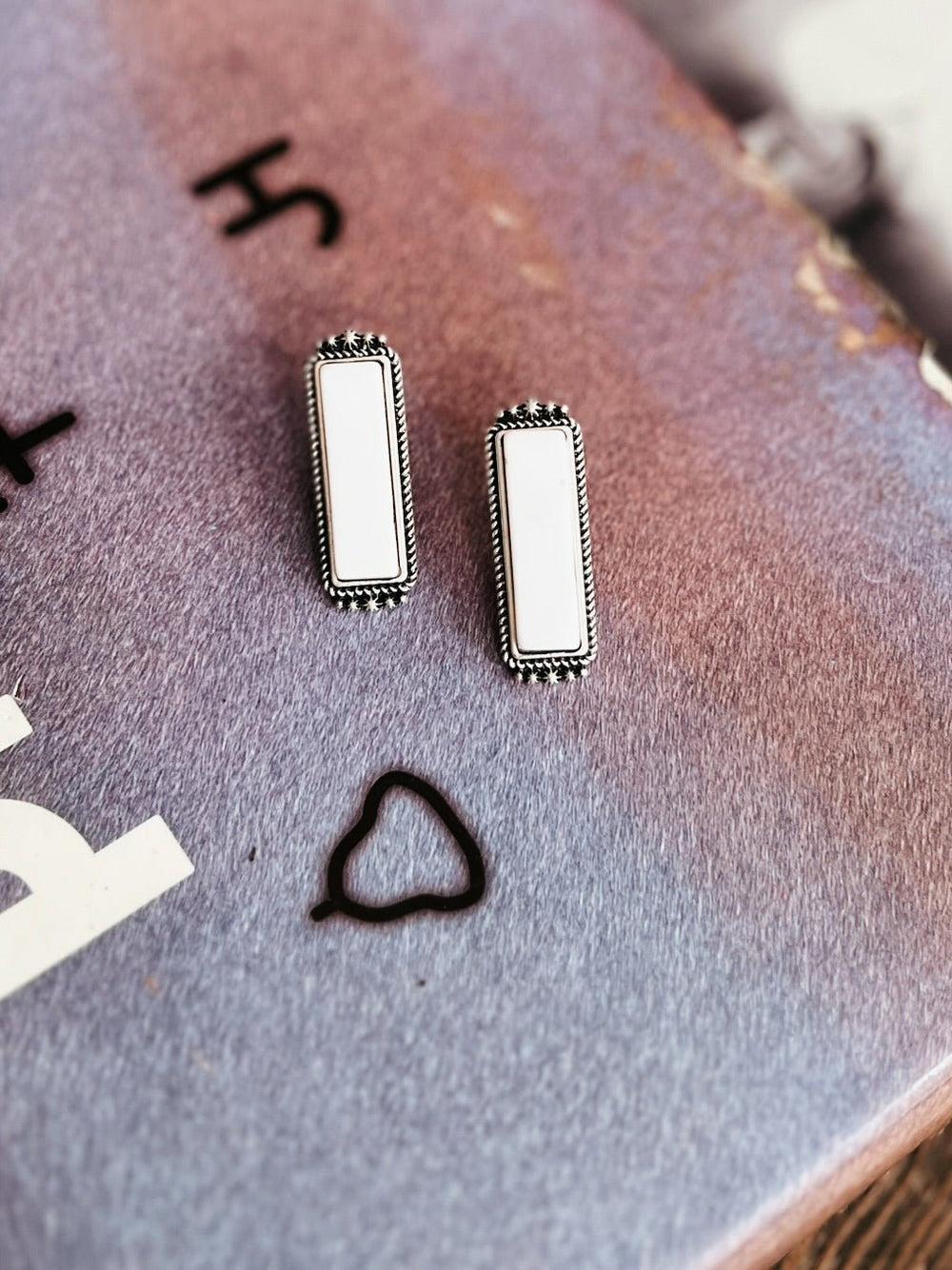Bar White Turquoise Stud Earrings Product Image