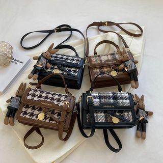 Set: Houndstooth Flap Crossbody Bag + Bag Charm Product Image