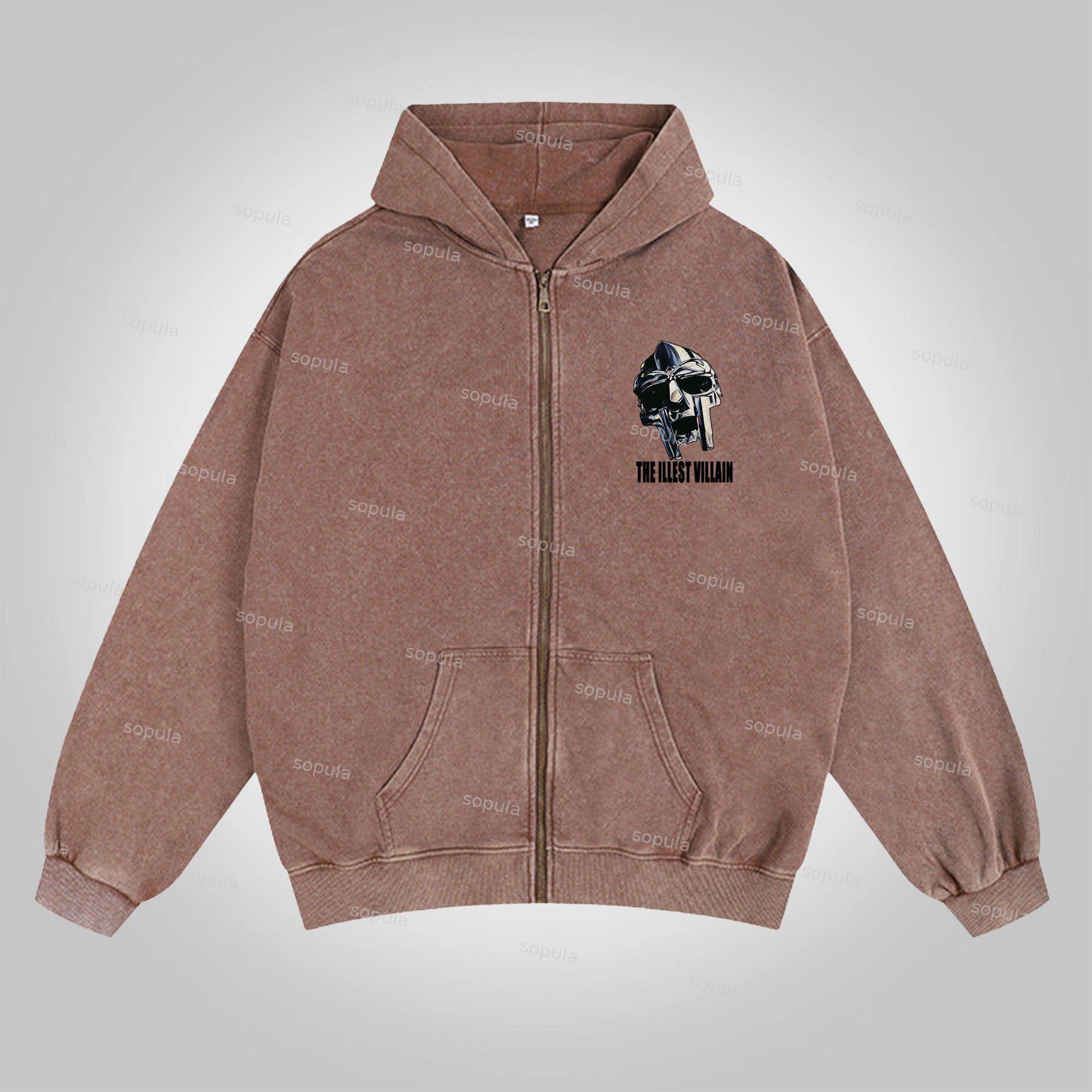 Sopula Vintage The Illest Villain Mf Doom Graphic Washed Zip-Up Hoodie Product Image