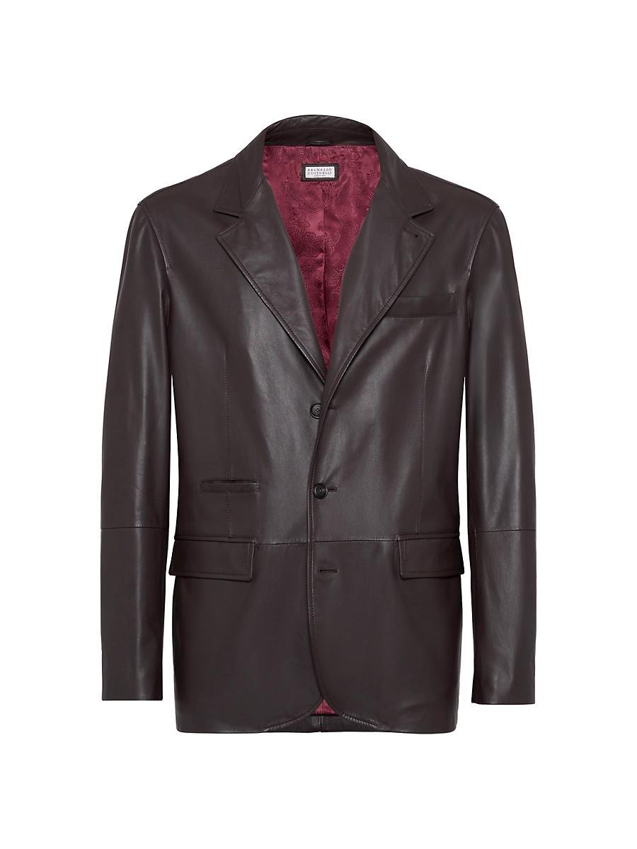 Mens Polished Calfskin Blazer Style Outerwear Jacket Product Image