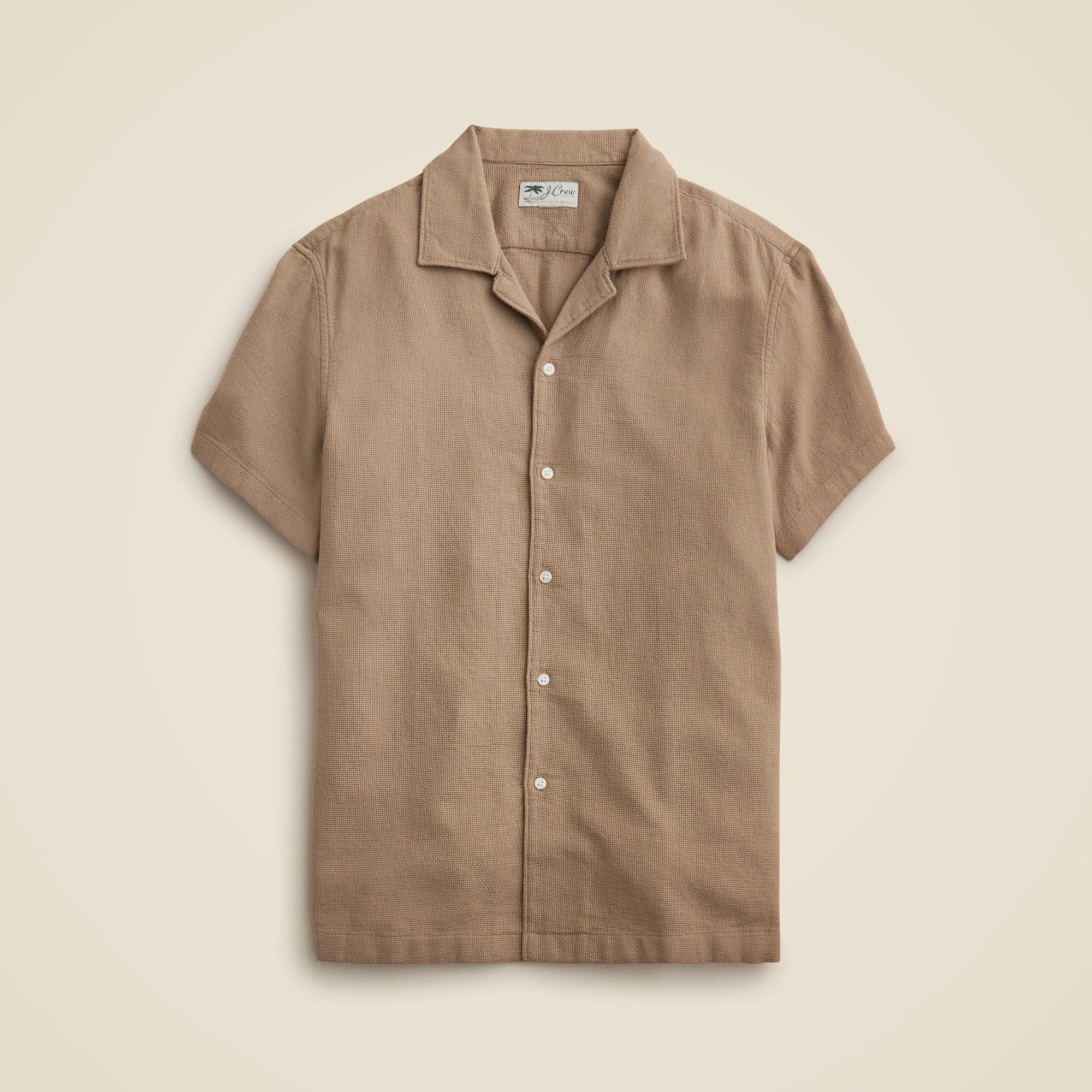 Short-sleeve textured cotton camp-collar shirt Product Image