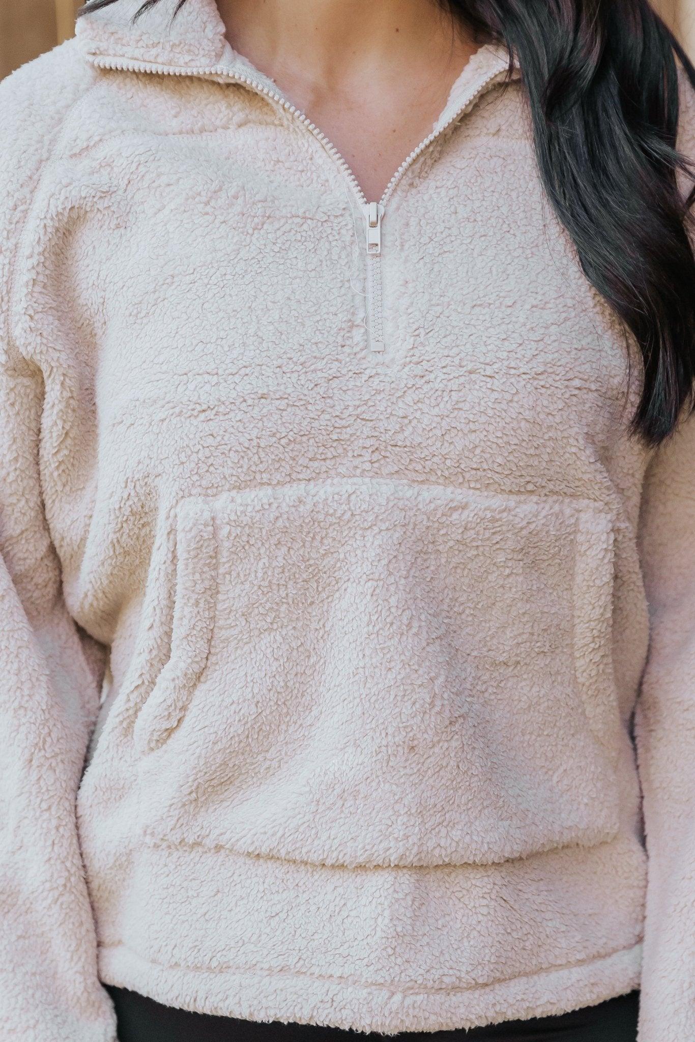 Beige Fleece Half Zip Up Jacket - FINAL SALE Product Image