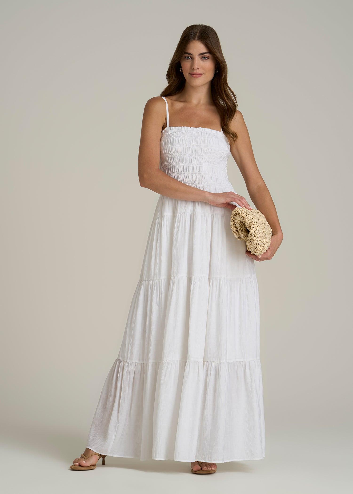 Strappy Tiered Maxi Dress for Tall Women in White Product Image