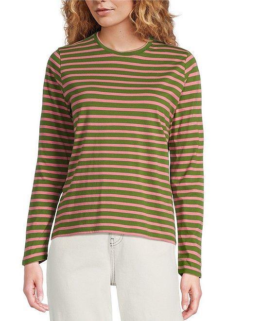 FRANCES VALENTINE Stripe Knit Crew Neck Bracelet Sleeve Tee Product Image