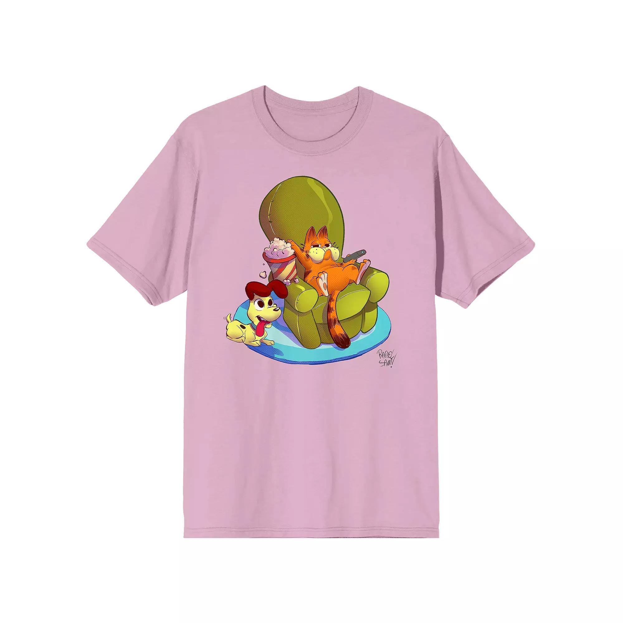 Men's Garfield Characters Lounging Graphic Tee, Size: XL, Pink Product Image