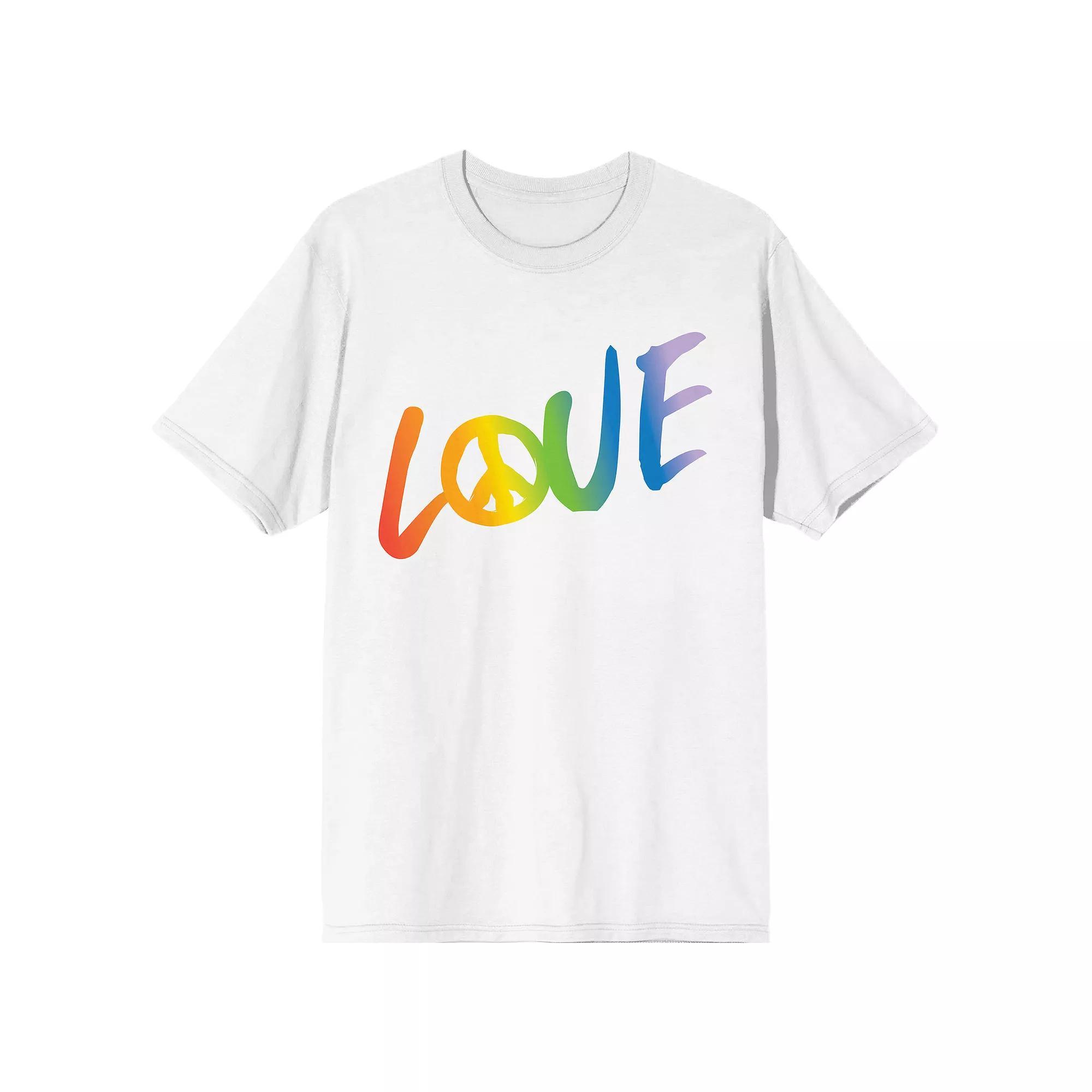 Men's Pride Love With Peace Sign Tee, Size: Small, White Product Image