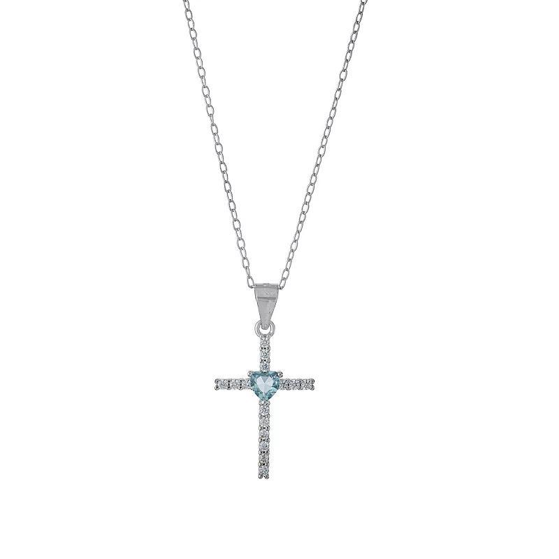 Main and Sterling Sterling Silver Cubic Zirconia Cross & Colored Glass Heart Necklace, Women's, Size: 18", Sterling Red Product Image