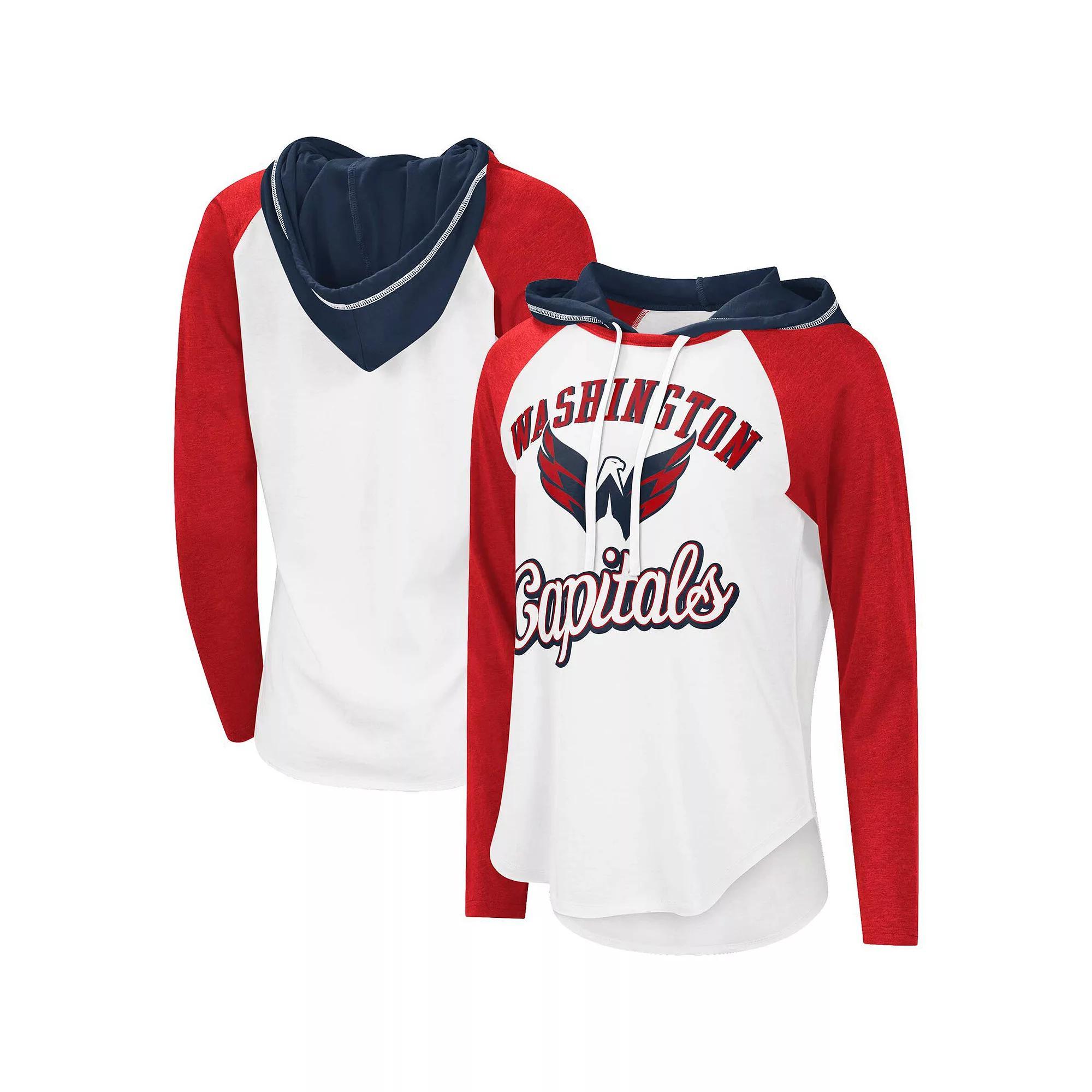 Women's G-III Sports by Carl Banks White/Heather Red Washington Capitals MVP Raglan Lightweight Hooded T-Shirt, Size: Large Product Image