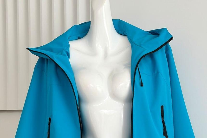 Hooded Plain Zip-Up Shell Jacket Product Image