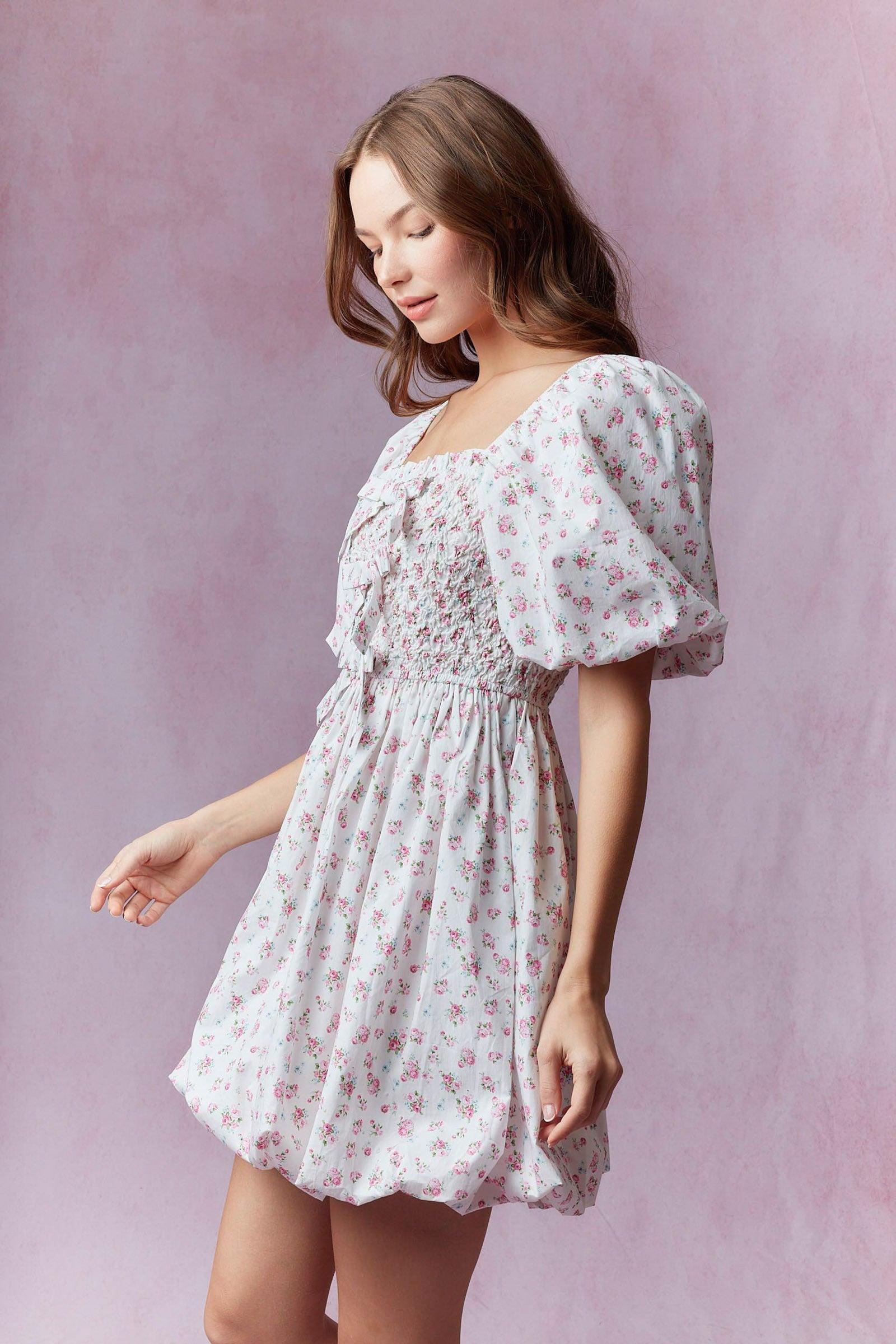 Ditsy Rose Poplin Bubble Hem Mini Dress Product Image