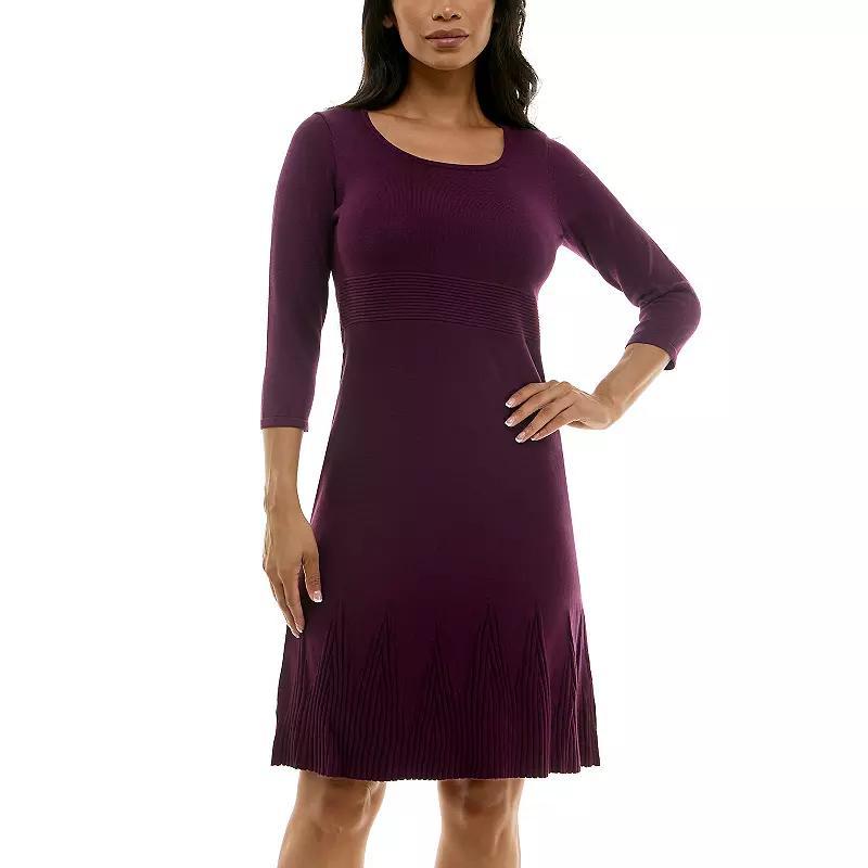 Women's Nina Leonard Elbow Sleeve Fit-&-Flare Dress, Size: Large, Black Plum Product Image