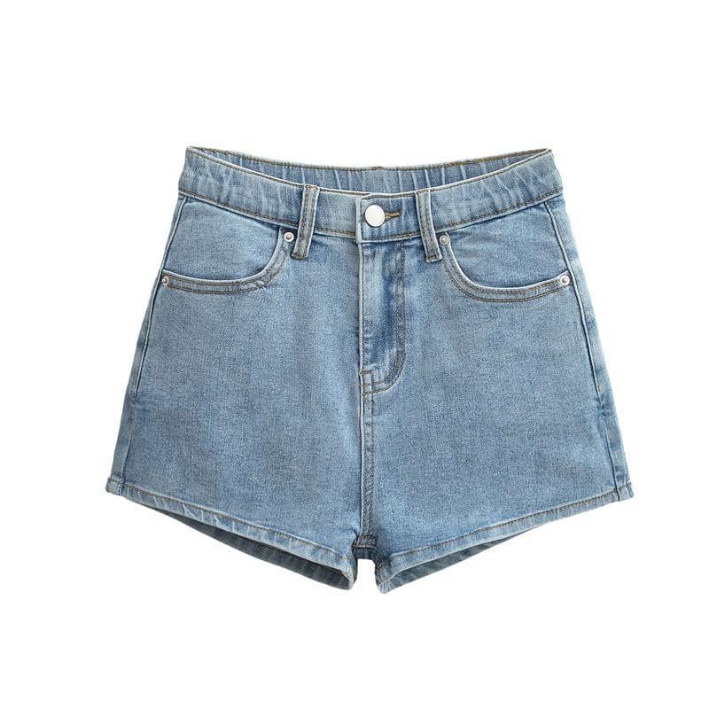 Mid Rise Washed Denim Hot Pants Product Image