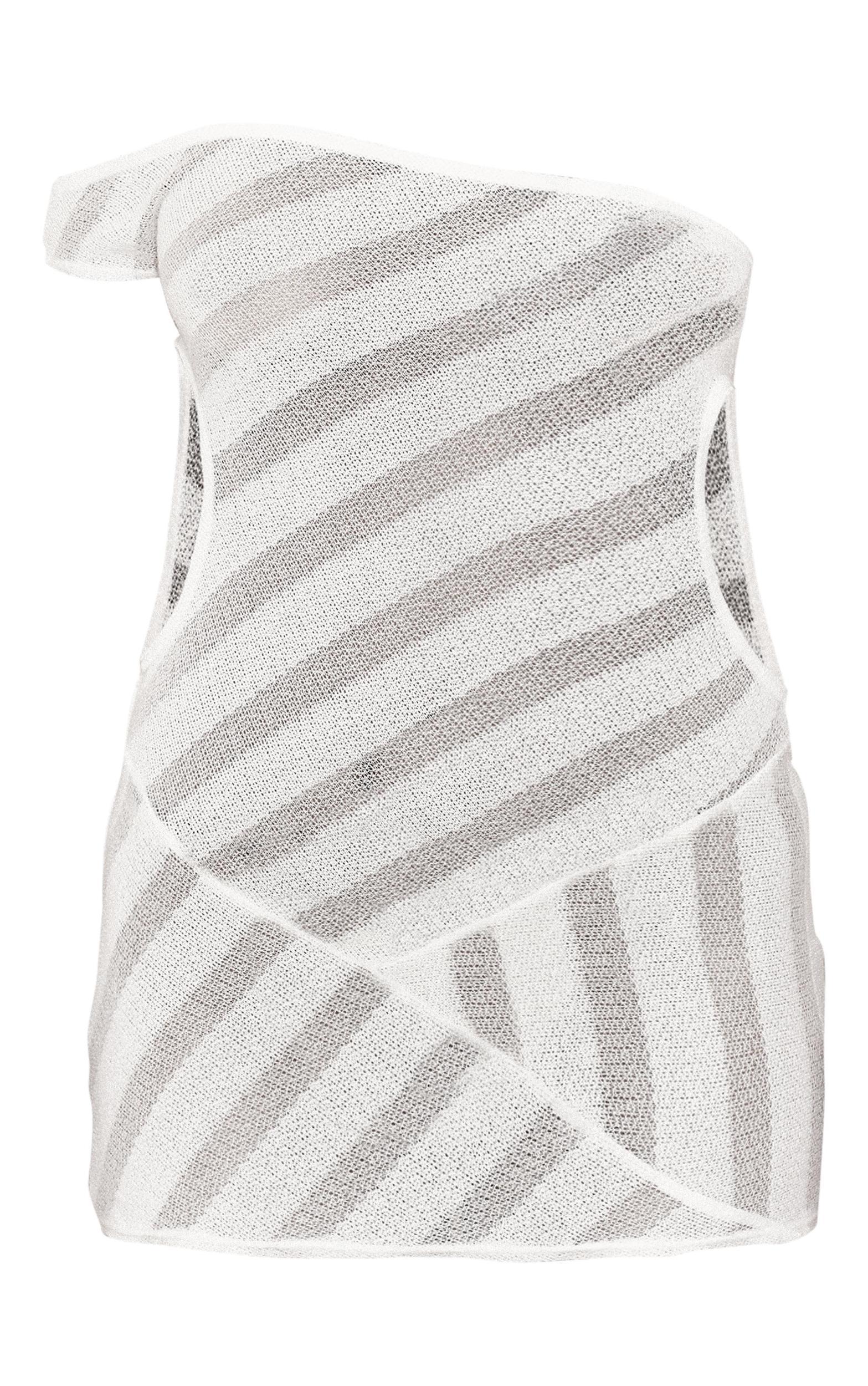 Petite White Sheer One Shoulder Mini Dress Product Image