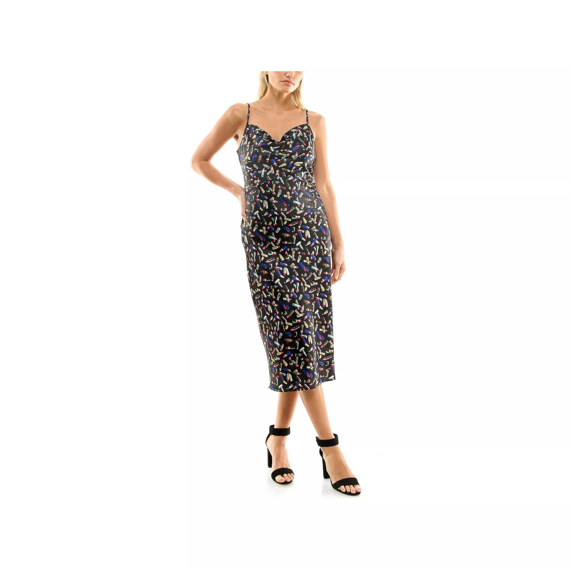 Women's Nicole Miller Printed Cowl Neck Slip Dress, Size: 6, Lipstick Print Product Image