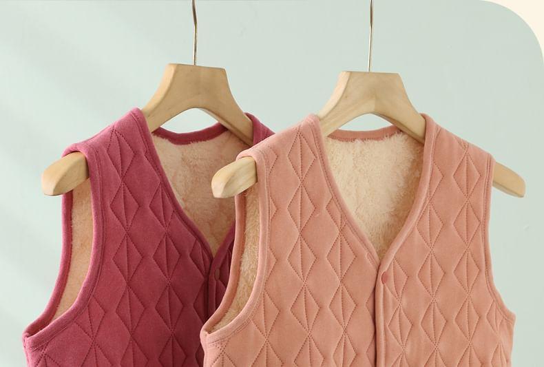 V-Neck Reversible Button-Up Fleece Vest Product Image