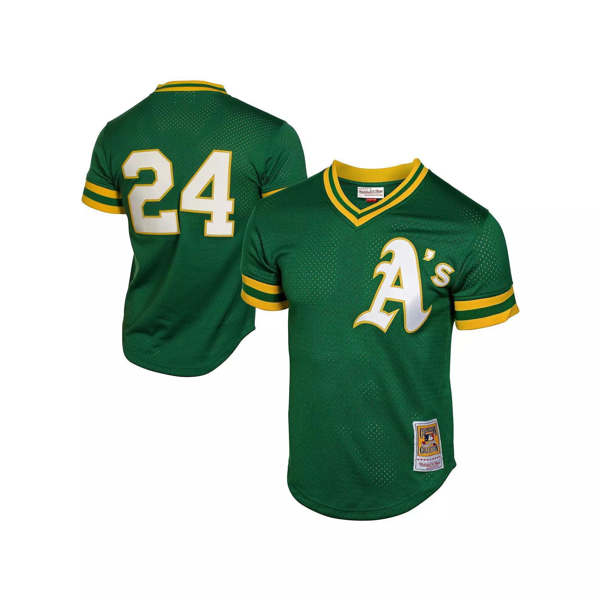 Men's Mitchell & Ness Rickey Henderson Green Oakland Athletics 1991 Cooperstown Mesh Batting Practice Jersey, Size: 2XL Product Image
