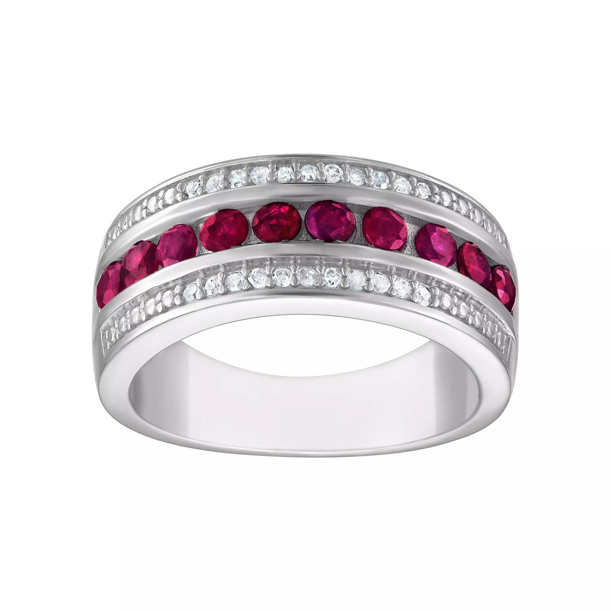 Tiara Sterling Silver Ruby & 1/10 Carat T.W. Diamond Ring, Womens Silver Tone Product Image