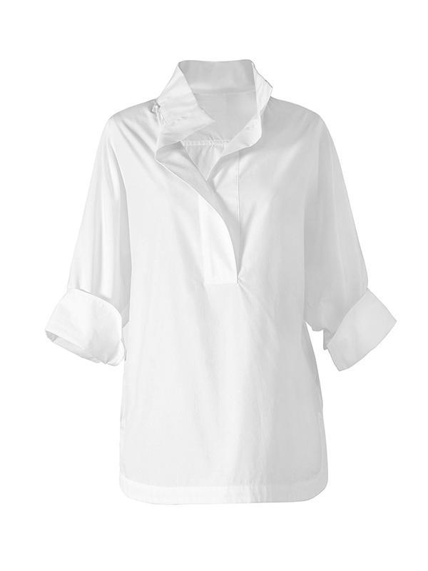 Long Sleeves Loose Solid Color Lapel Collar Blouses&Shirts Tops Product Image