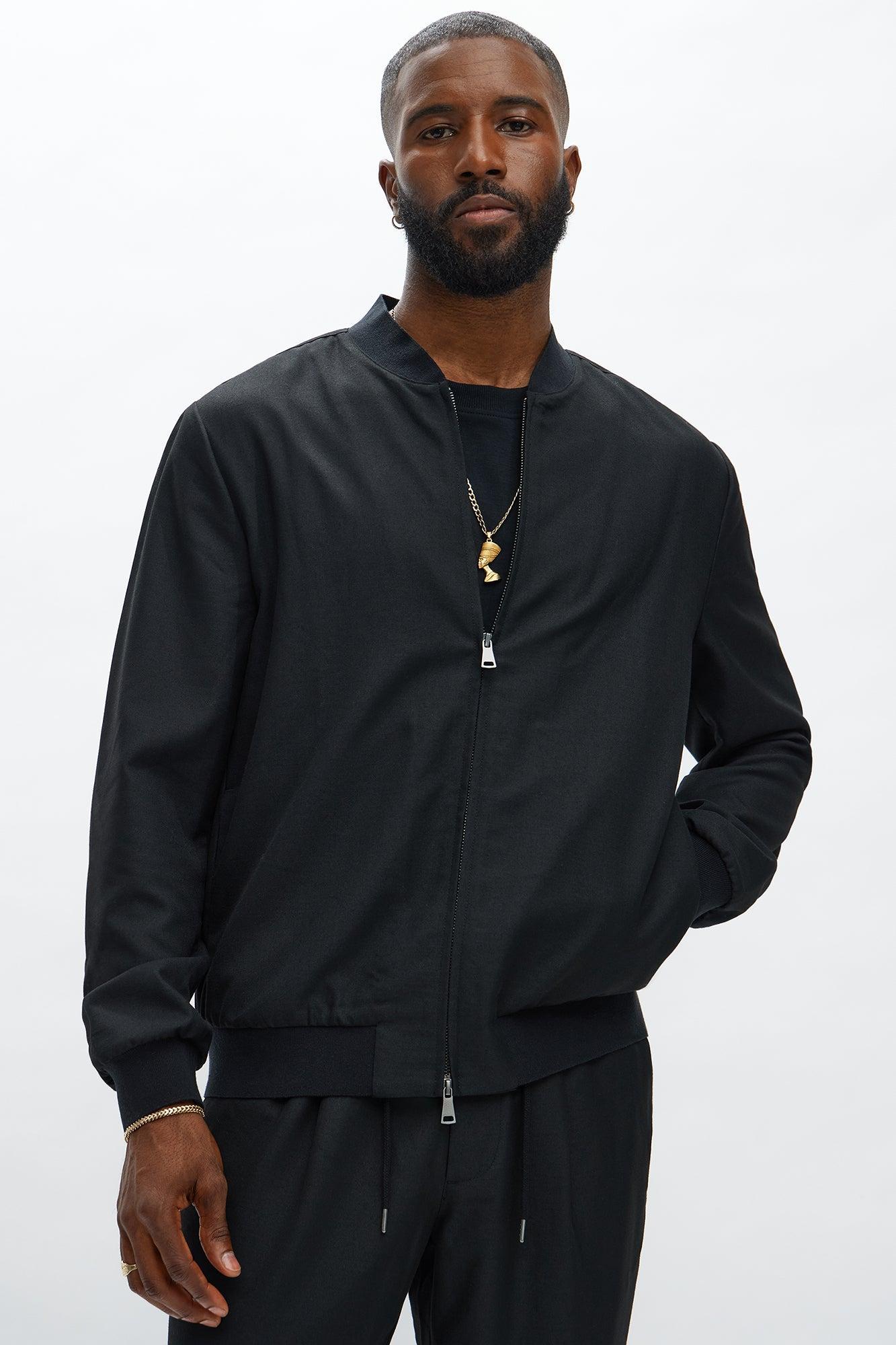 Slim Modern Two-Way Zipper Everyday Bomber - Black Product Image