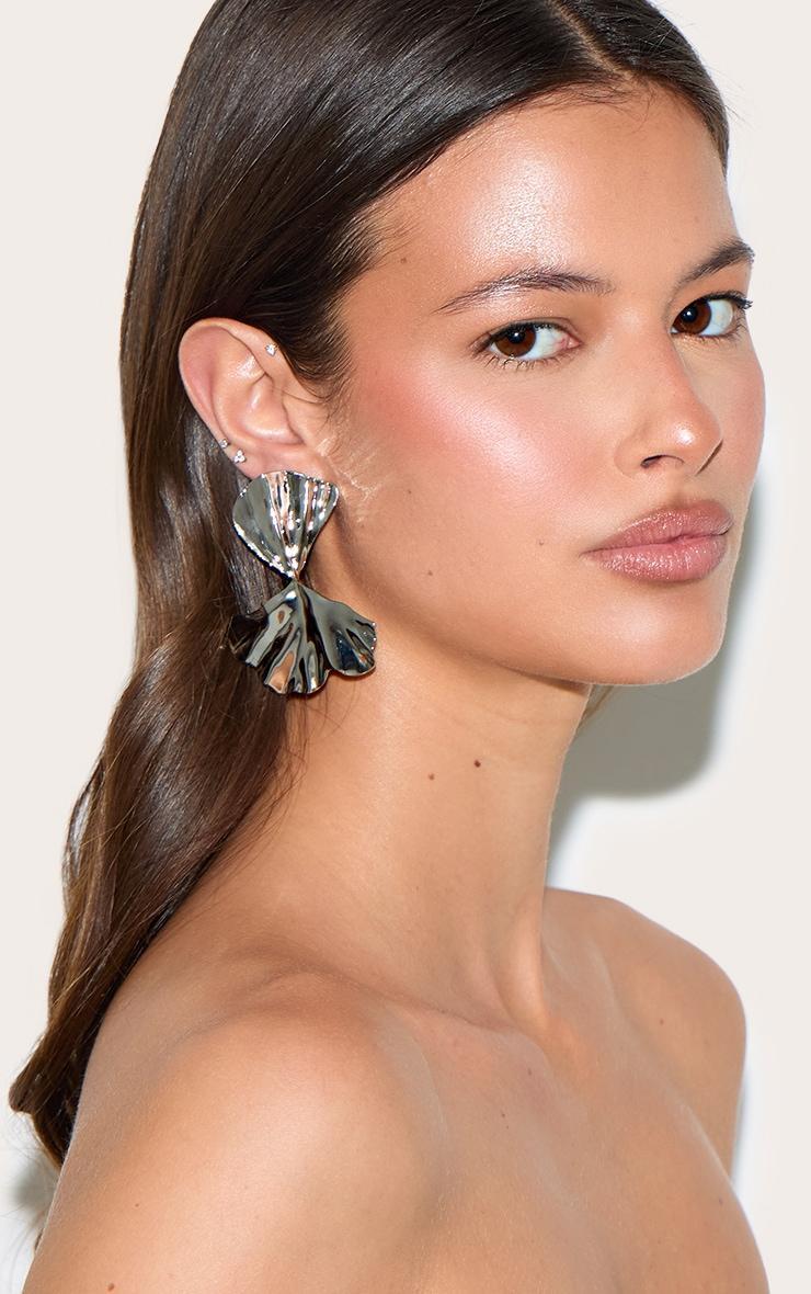 Silver Pleated Twist Statement Earrings Product Image