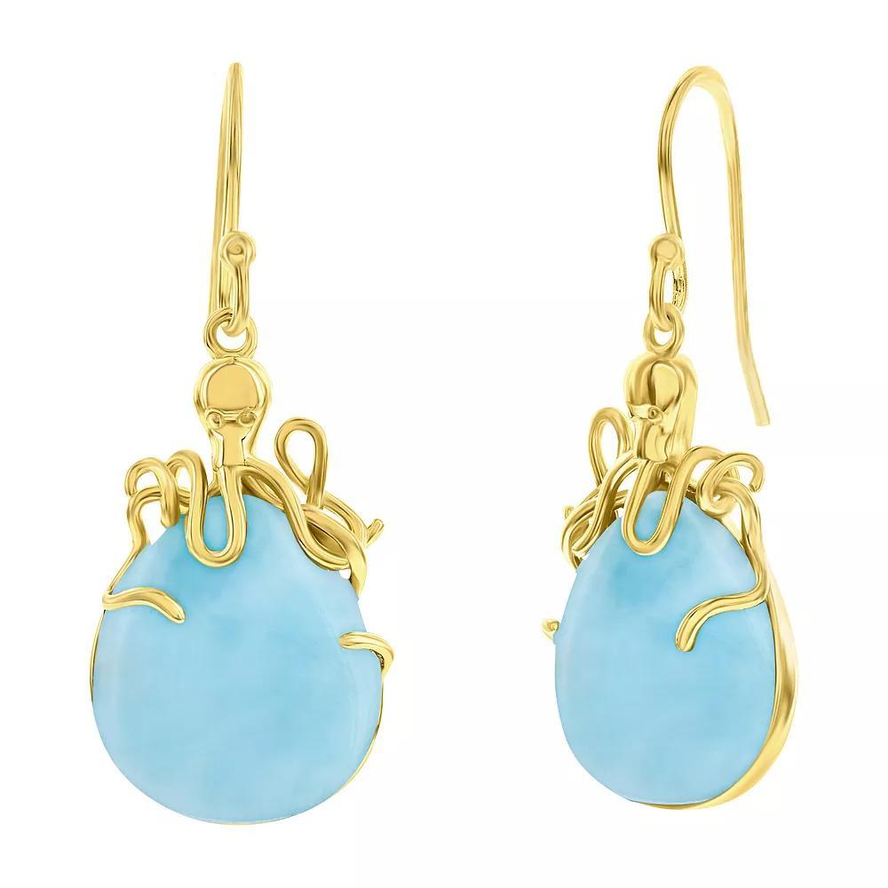 Nautica Rocks Gold Over Silver Larimar Octopus Earrings, Women's, Gold Tone Product Image