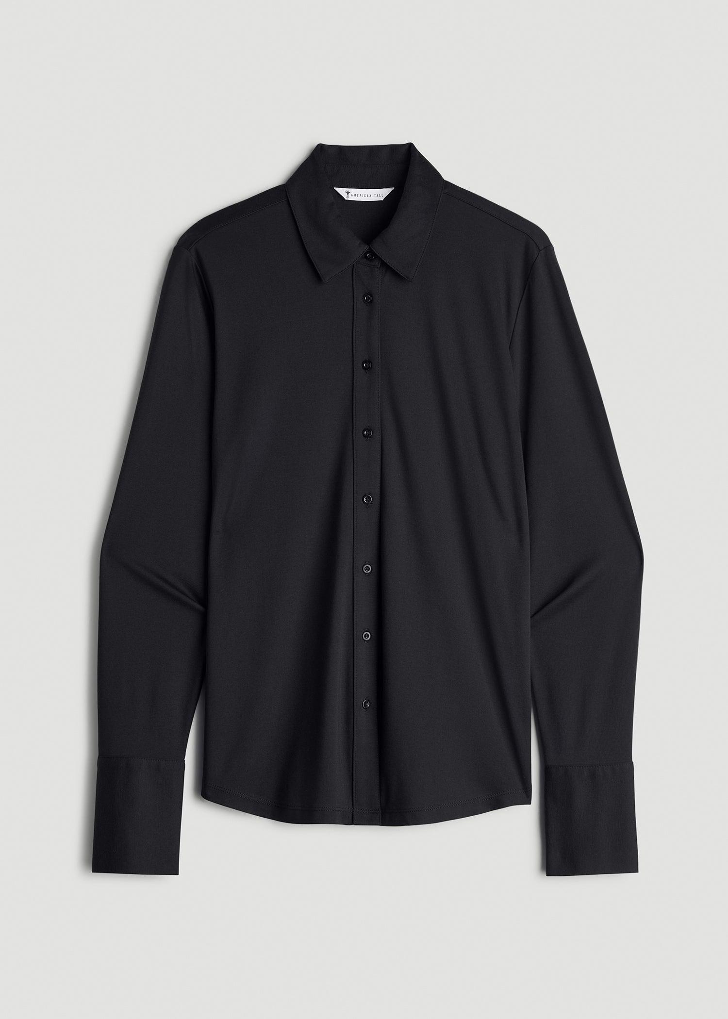 Slub Knit Button Up Women's Tall Shirt in Black Product Image
