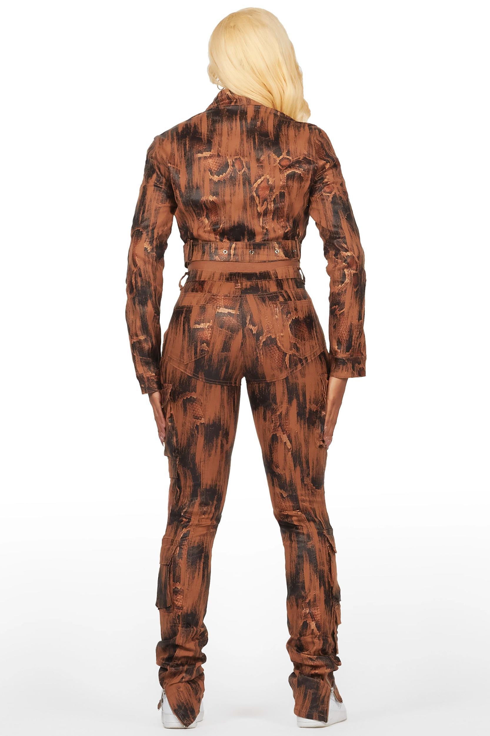 Nakedra Brown Snakeskin Skinny Stacked PU Pant Female Product Image