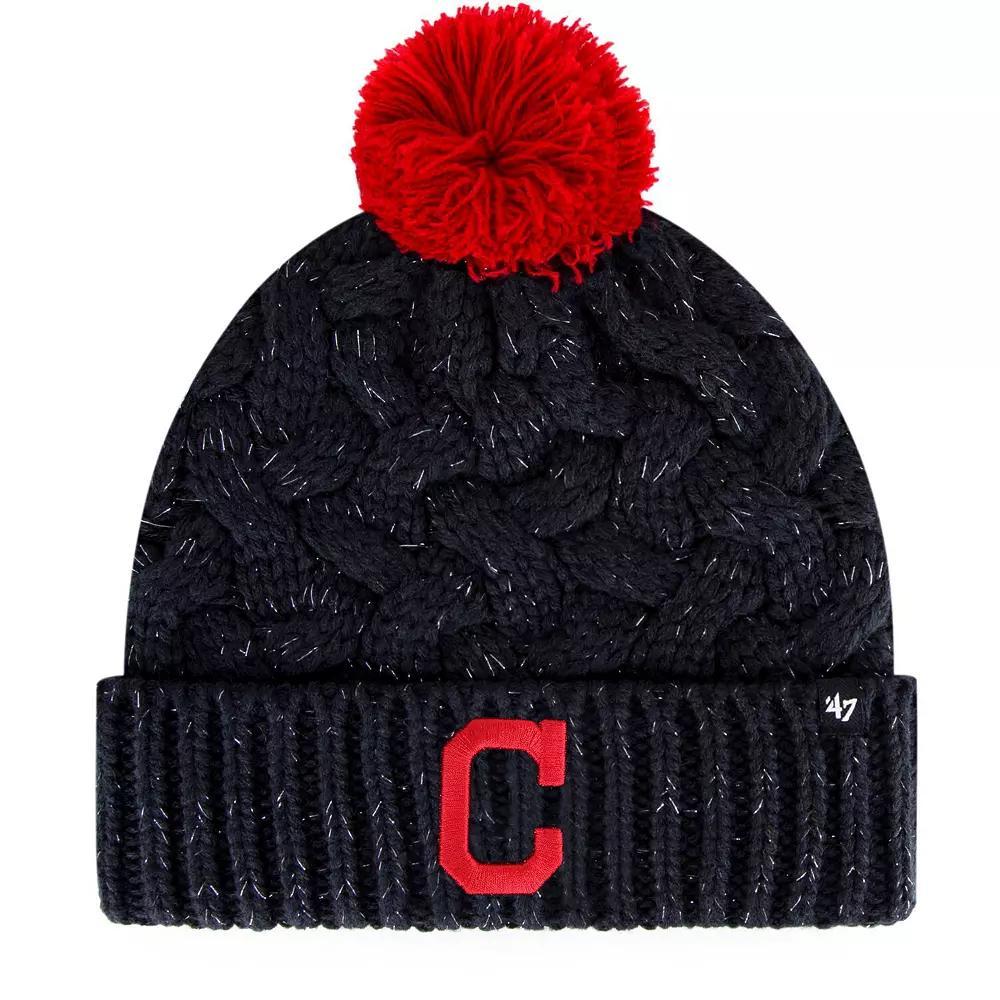 Women's '47 Navy Cleveland Indians Knit Cuffed Hat with Pom, Blue Product Image