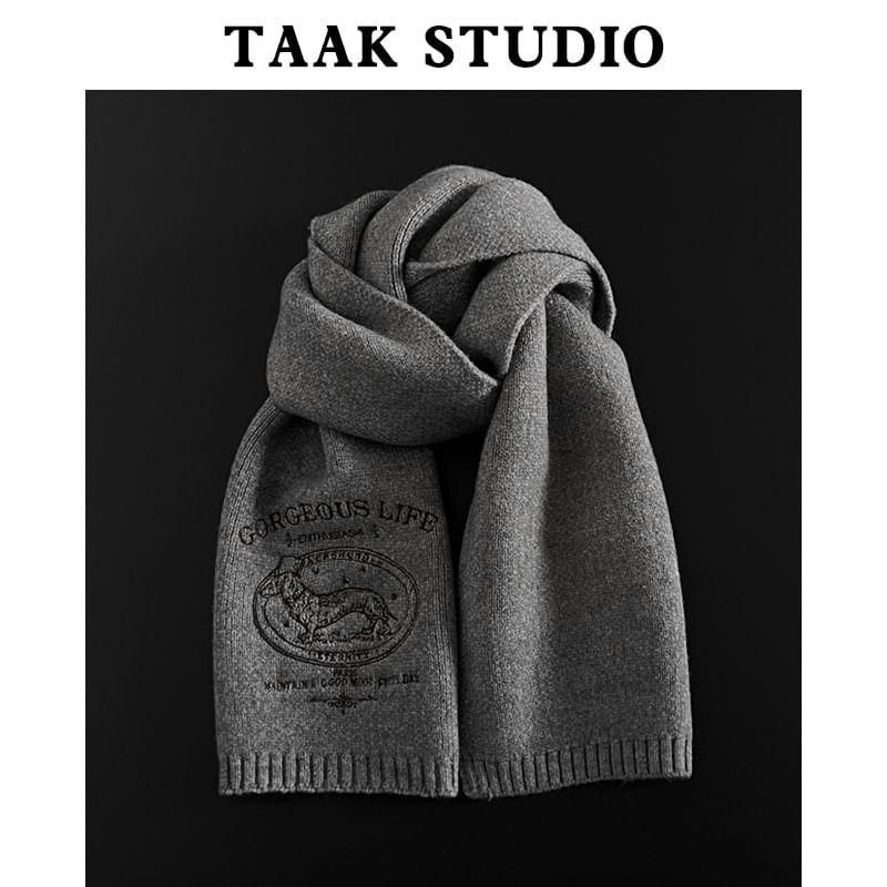 Dog Embroidered Knit Scarf Product Image