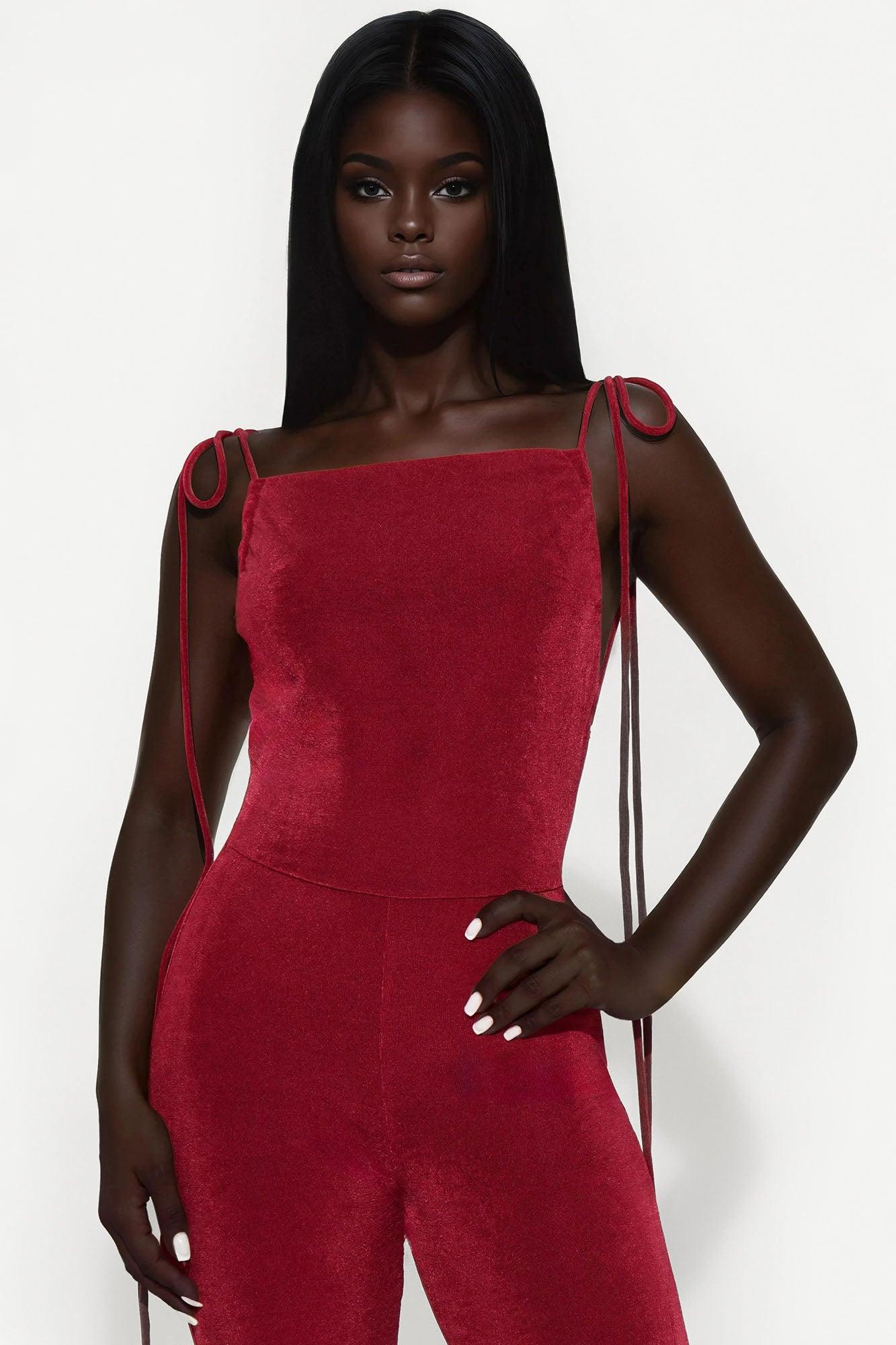 Jacey Slinky Backless Jumpsuit - Burgundy Product Image