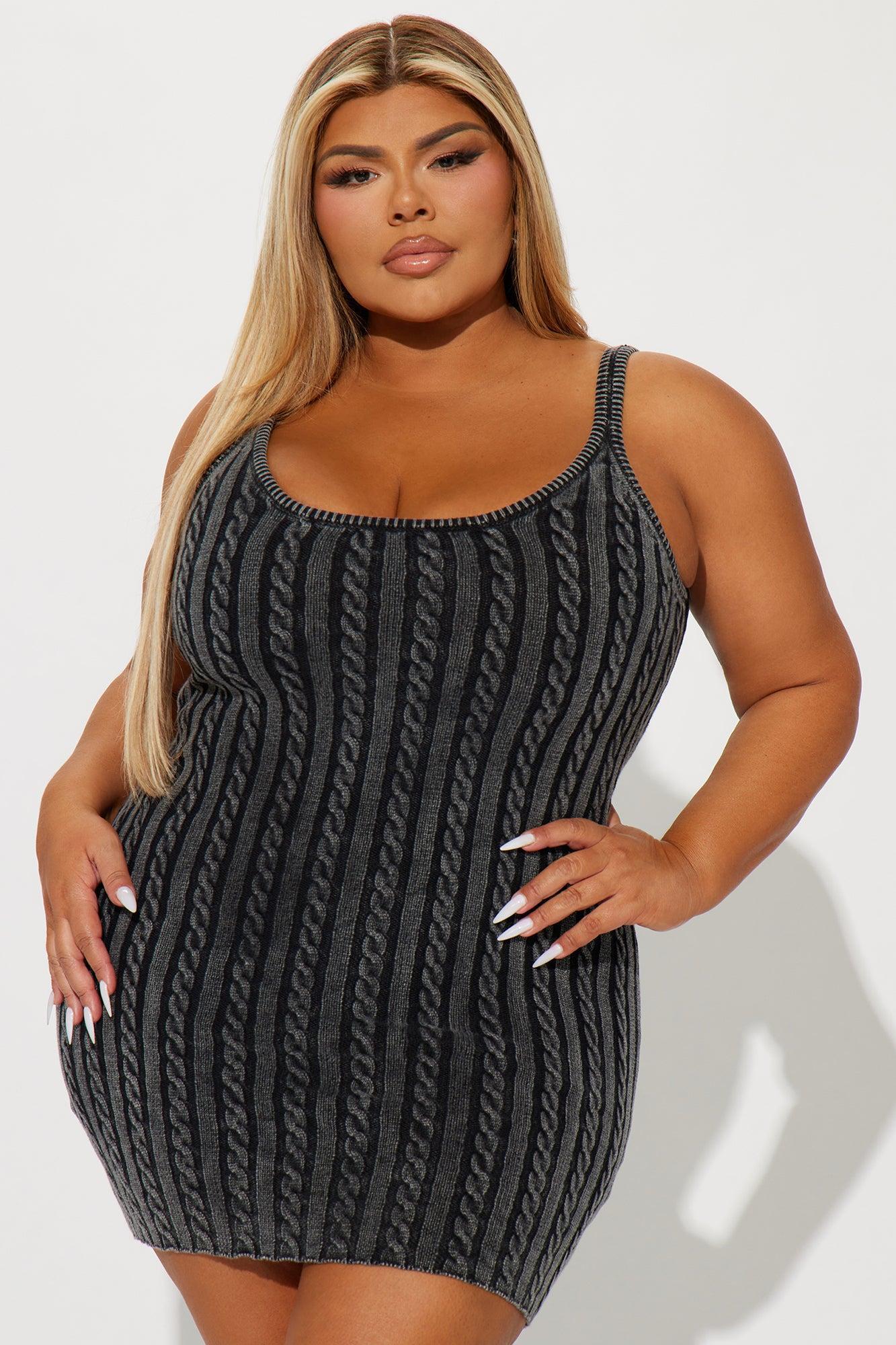 Cable Knit Mini Dress Set - Black Product Image