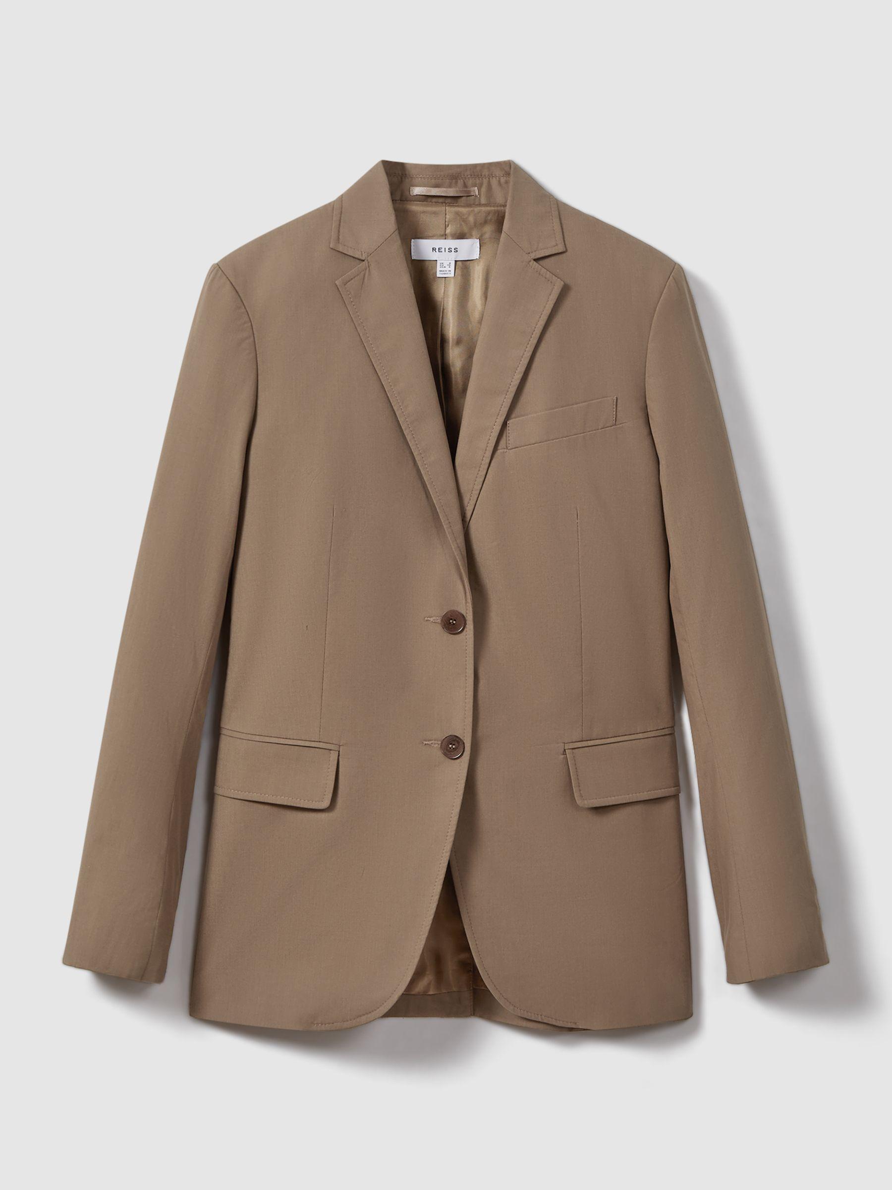 Single Breasted Cotton Blazer in Taupe Product Image