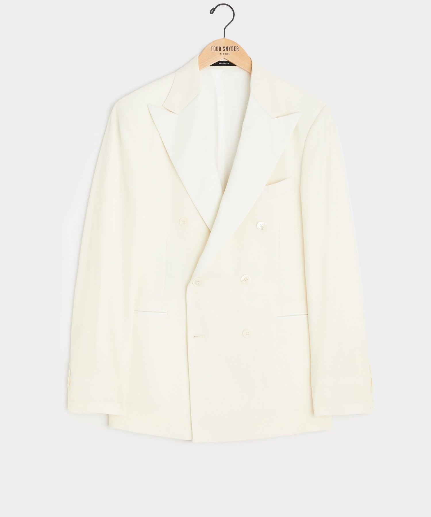 Relaxed Italian Wool Double-Breasted Tuxedo in Ivory Product Image