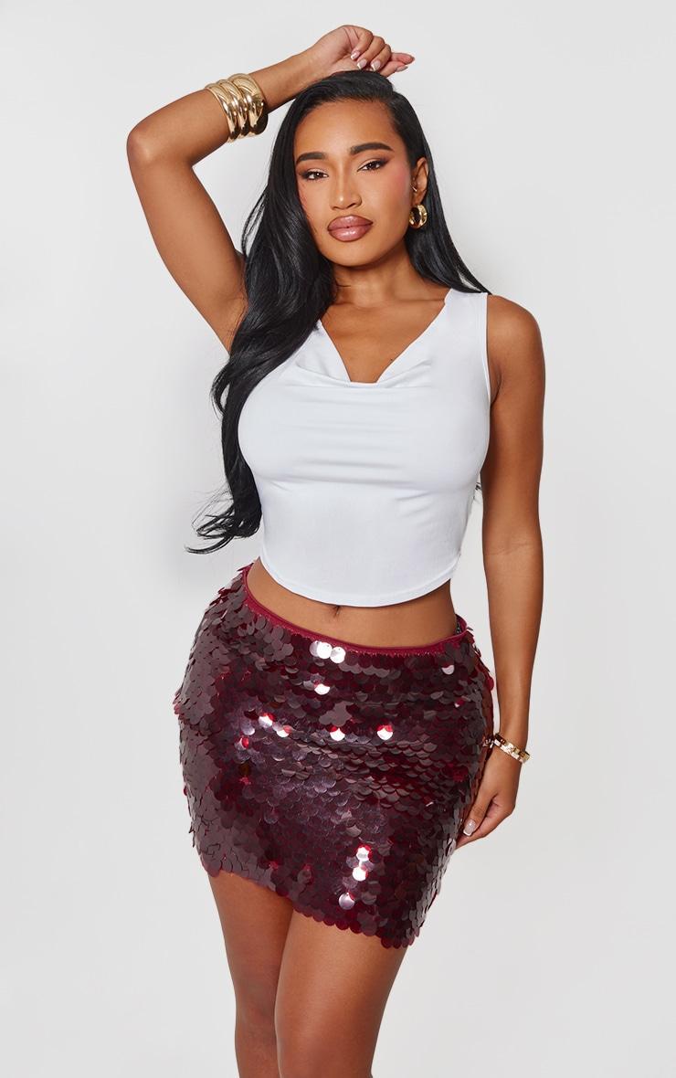 Shape Burgundy Disc Sequin Micro Mini Skirt Product Image
