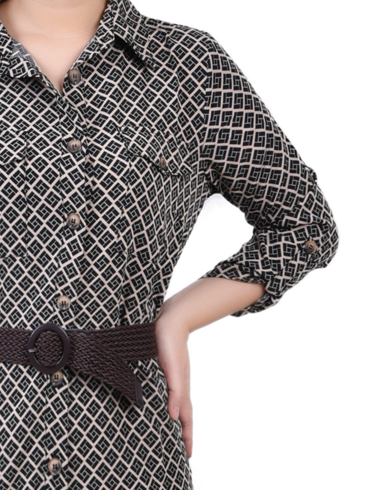 Doeskin Black Allie 3/4 Roll Tab Sleeve Shirtdress - Petite Product Image