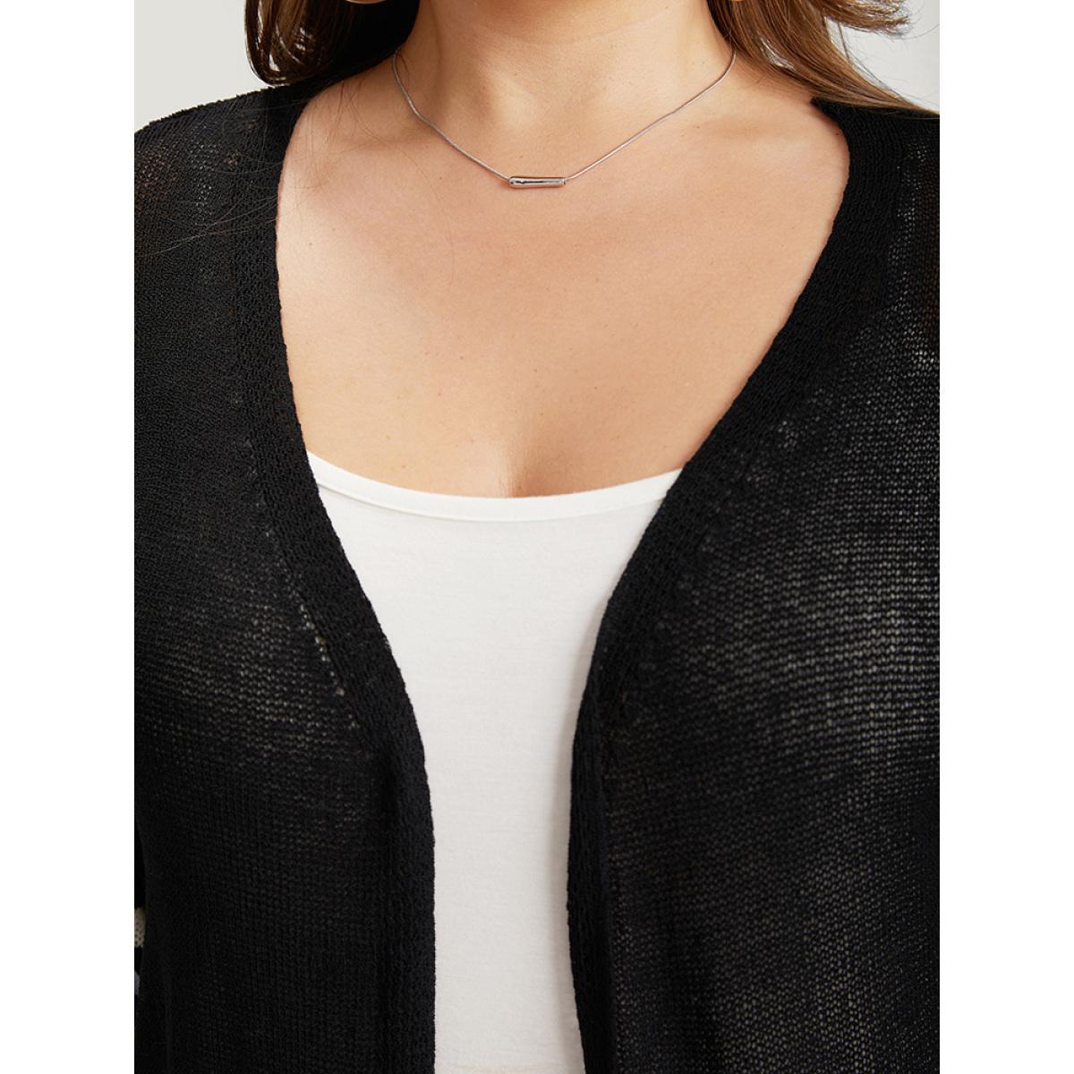 Plus Size Rainbow Striped Open Front Drop Shoulder Cardigan Black Women Casual Loose Long Sleeve Dailywear Cardigans BloomChic 10/M Product Image