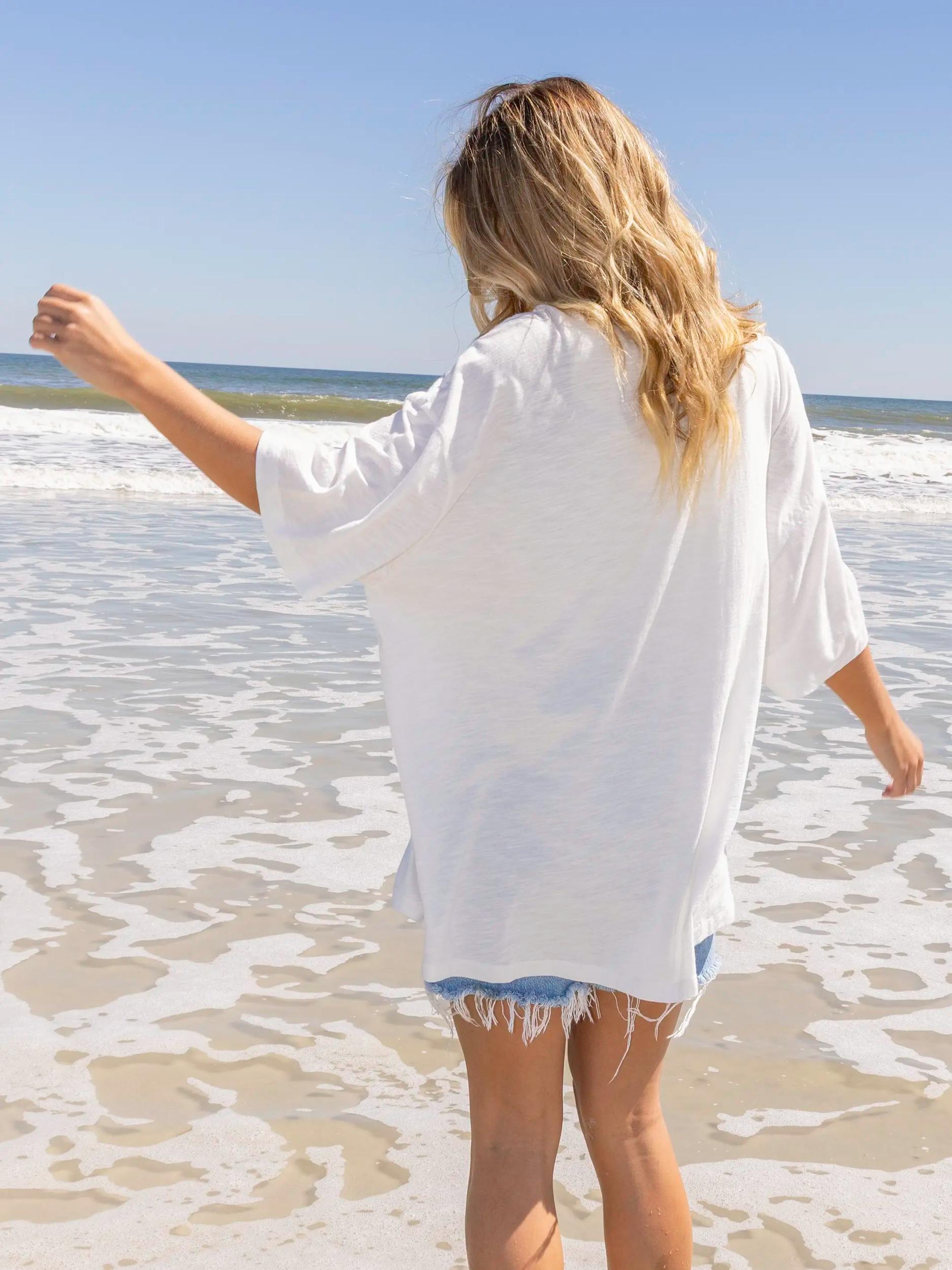 Oversized Cotton Applique Tee - Peace Sign White Product Image