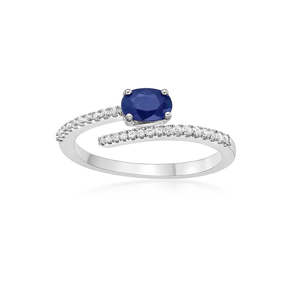 Gemminded 10k White Gold Sapphire & 1/8 Carat T.W. Diamond Ring, Women's, Size: 7 Product Image