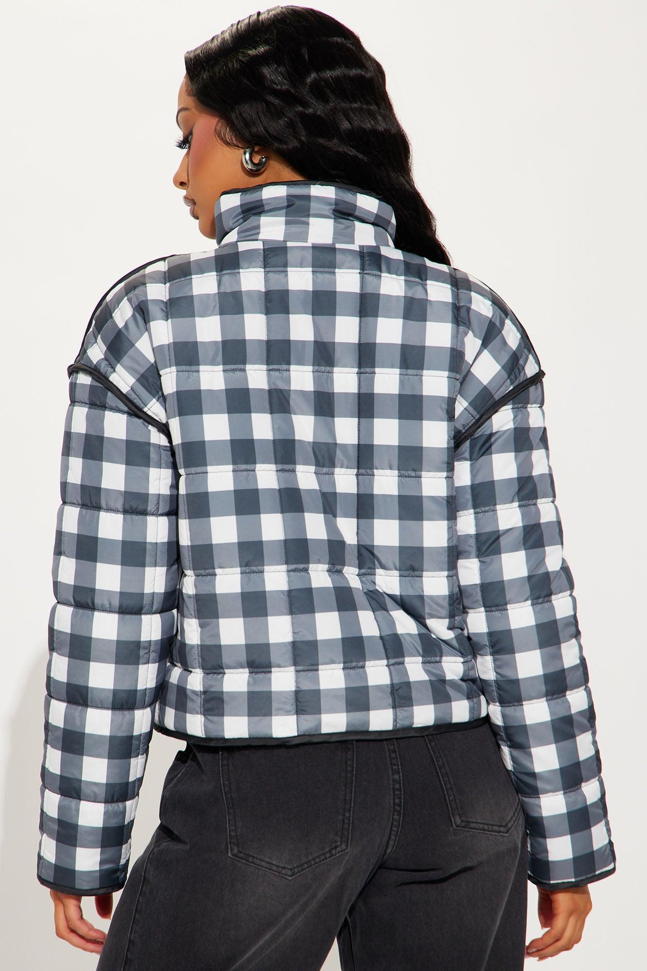 Sweet As Ever Lightweight Quilted Plaid Jacket - Black/White Female Product Image