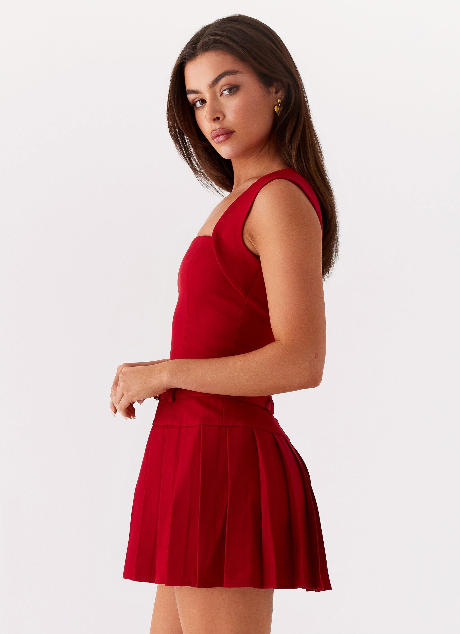 Justina Belted Mini Dress - Red Product Image