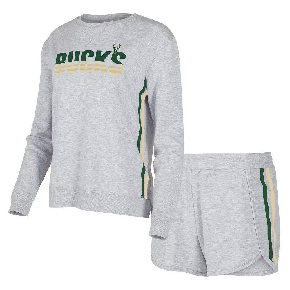 Womens Concepts Sport Gray Milwaukee Bucks Cedar Long Sleeve T-Shirt & Shorts Sleep Set Product Image