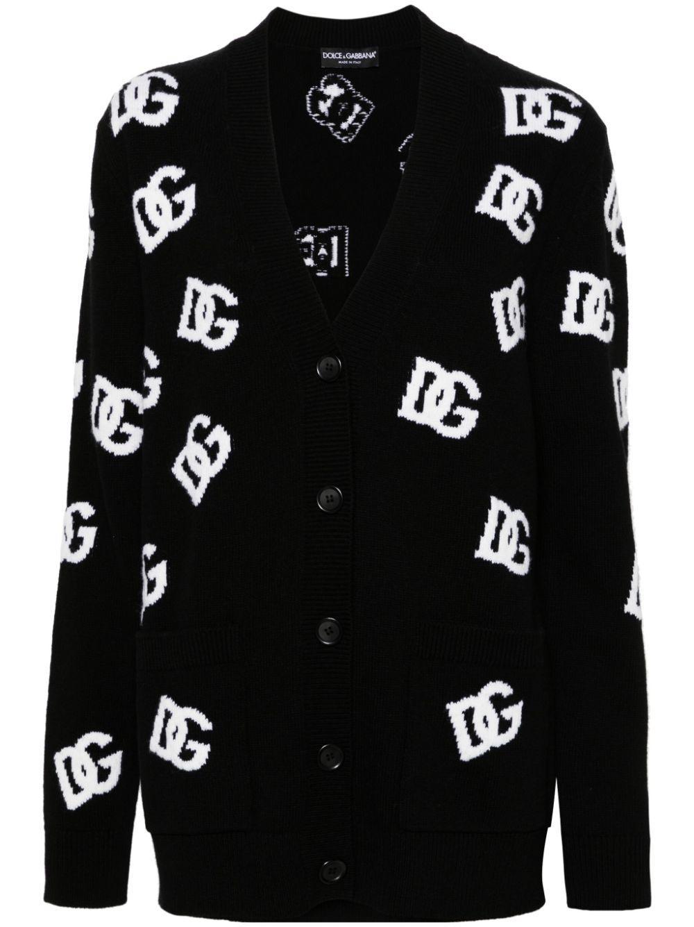 DOLCE & GABBANA Wool Cardigan With Dg Logo Inlay In Black Product Image